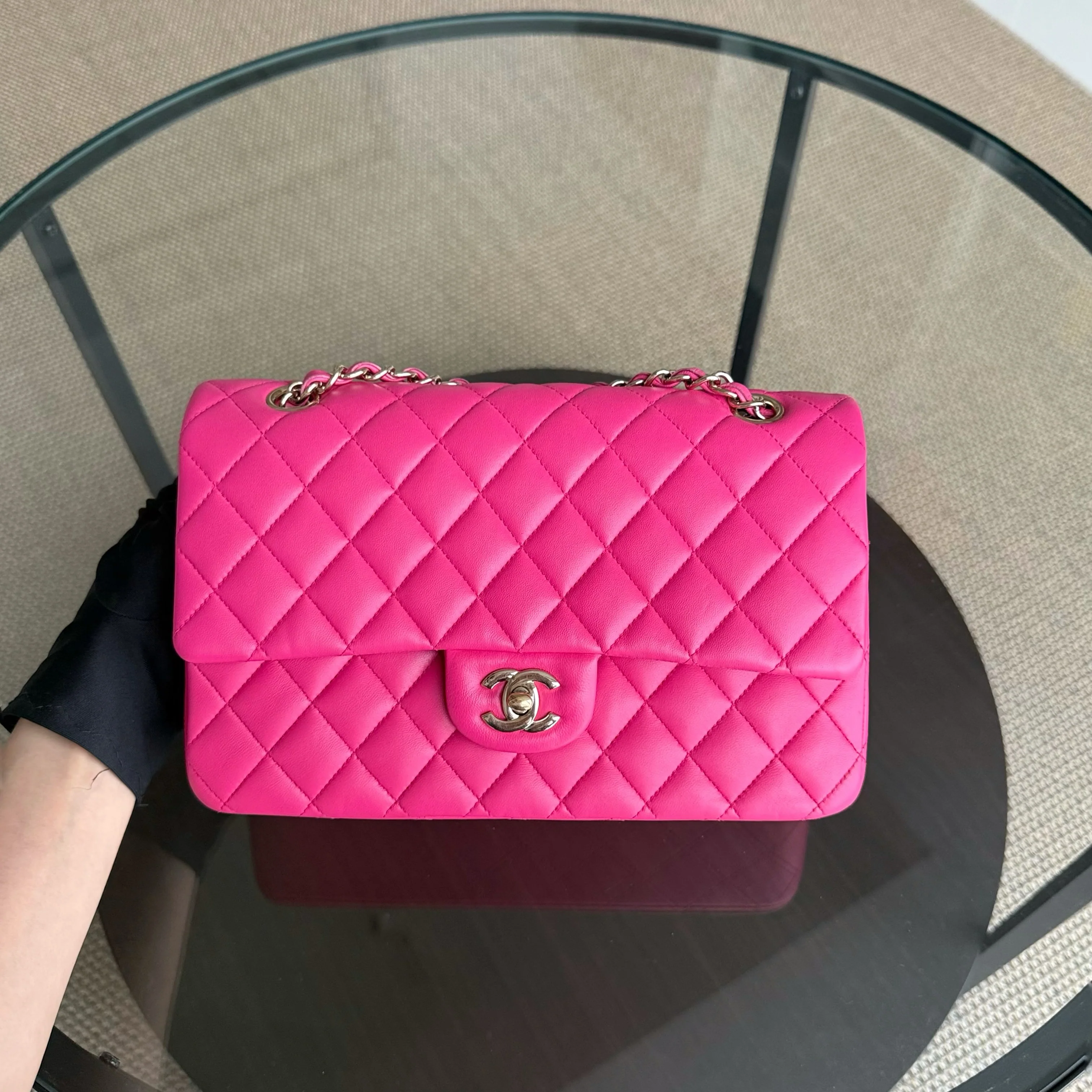 Chanel Classic Flap Medium - 25CM Quilted Lambskin Hot Pink Gold Hardware Series 22