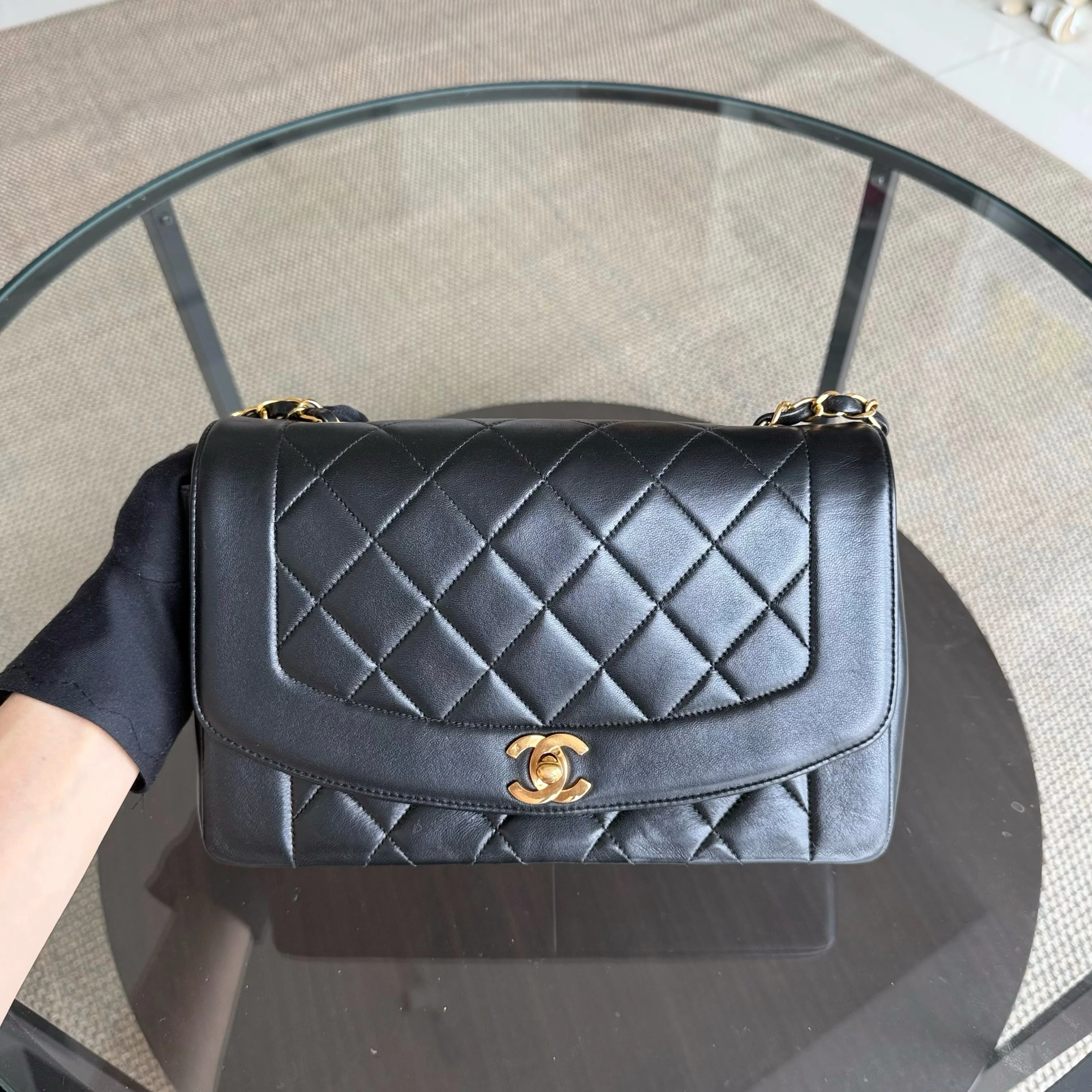 Chanel Diana Medium Vintage - Quilted Lambskin Black Gold Hardware Series 2