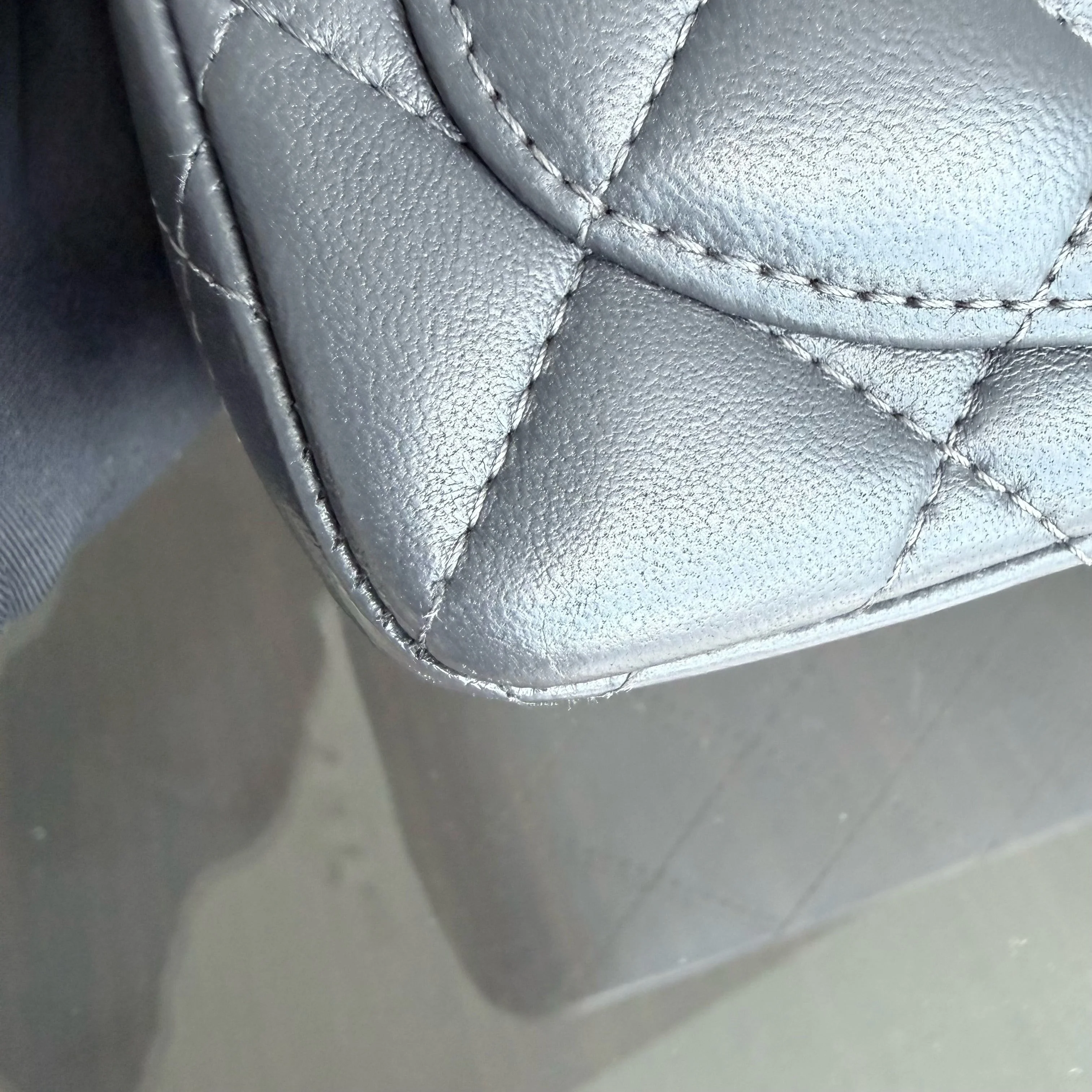 Chanel Classic Flap Mini Square - 17CM Quilted Lambskin Dark Gray Grey Gold Hardware Series 16