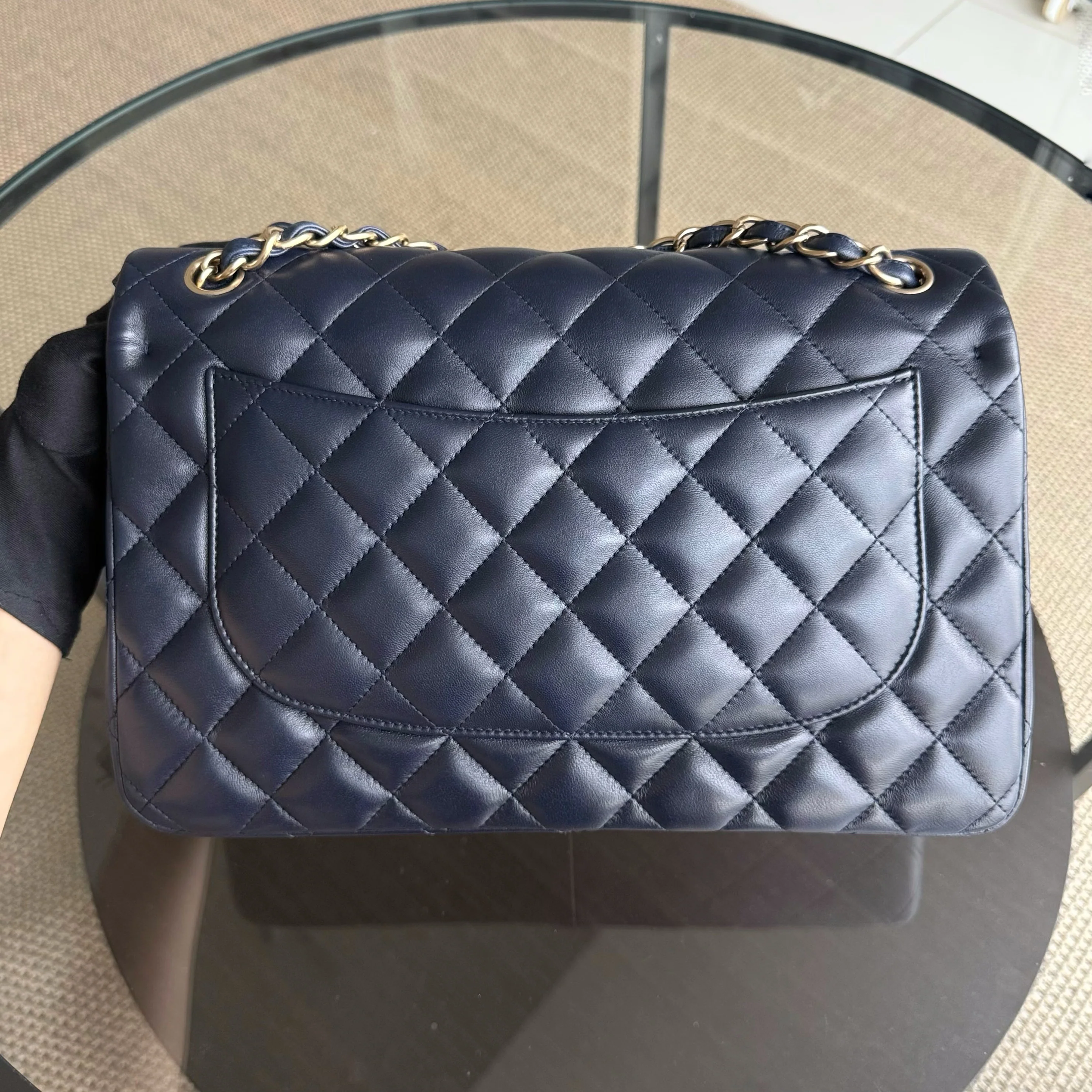 Chanel Classic Flap Jumbo - Double Flap 30CM Quilted Lambskin Dark Blue Gold Hardware Series 20