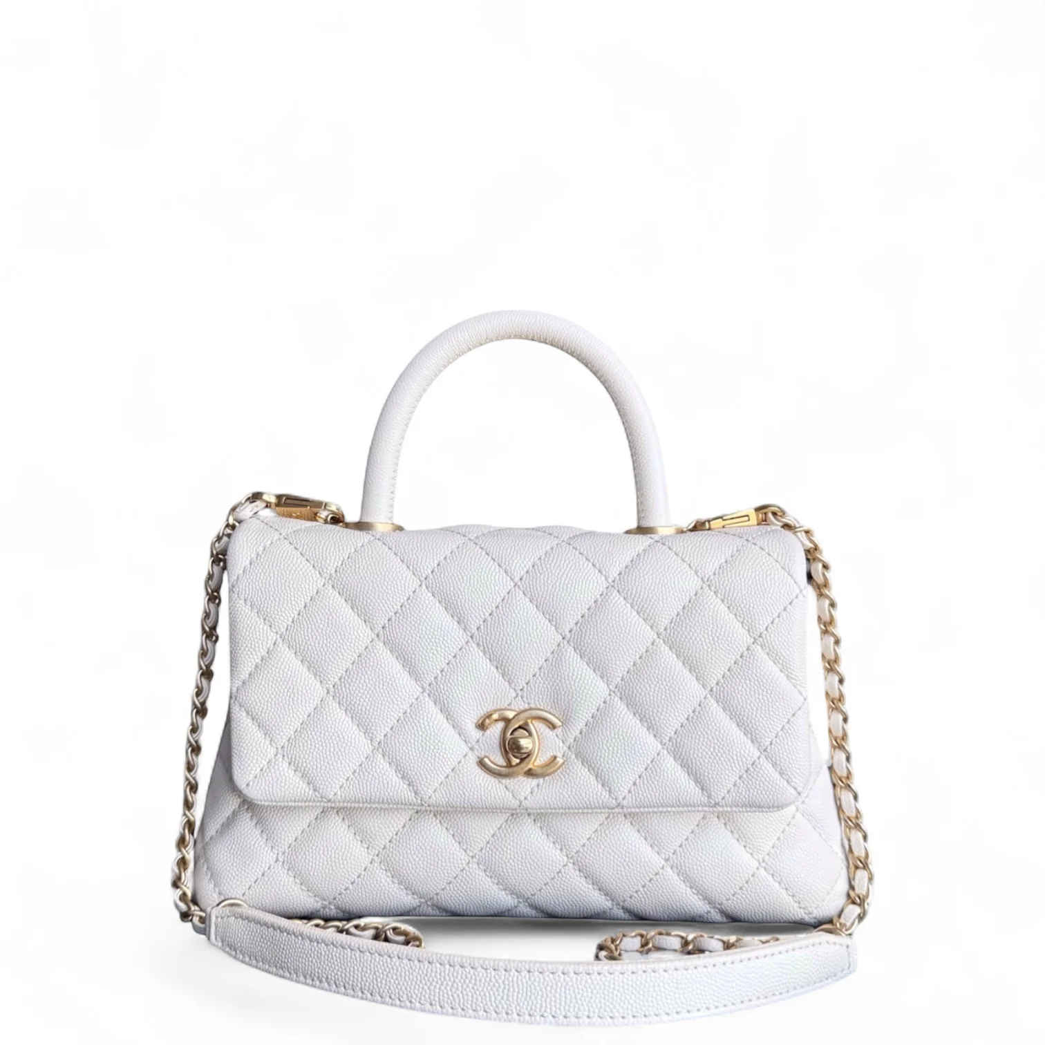 Chanel Coco Handle Small - Caviar Quilted White Gold Hardward 24