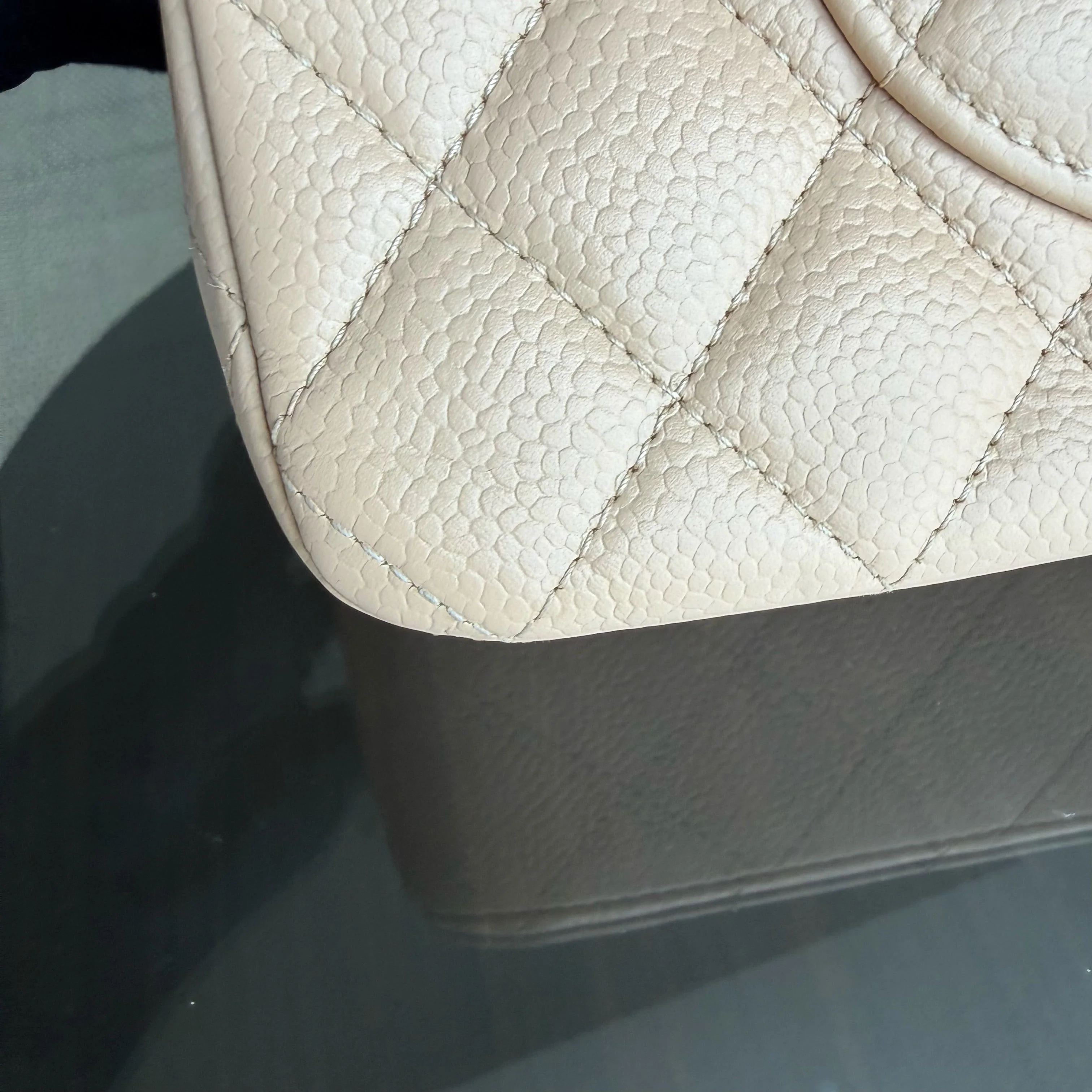 Chanel Classic Flap Medium - 25CM Quilted Caviar Beige Silver Hardware Series 12