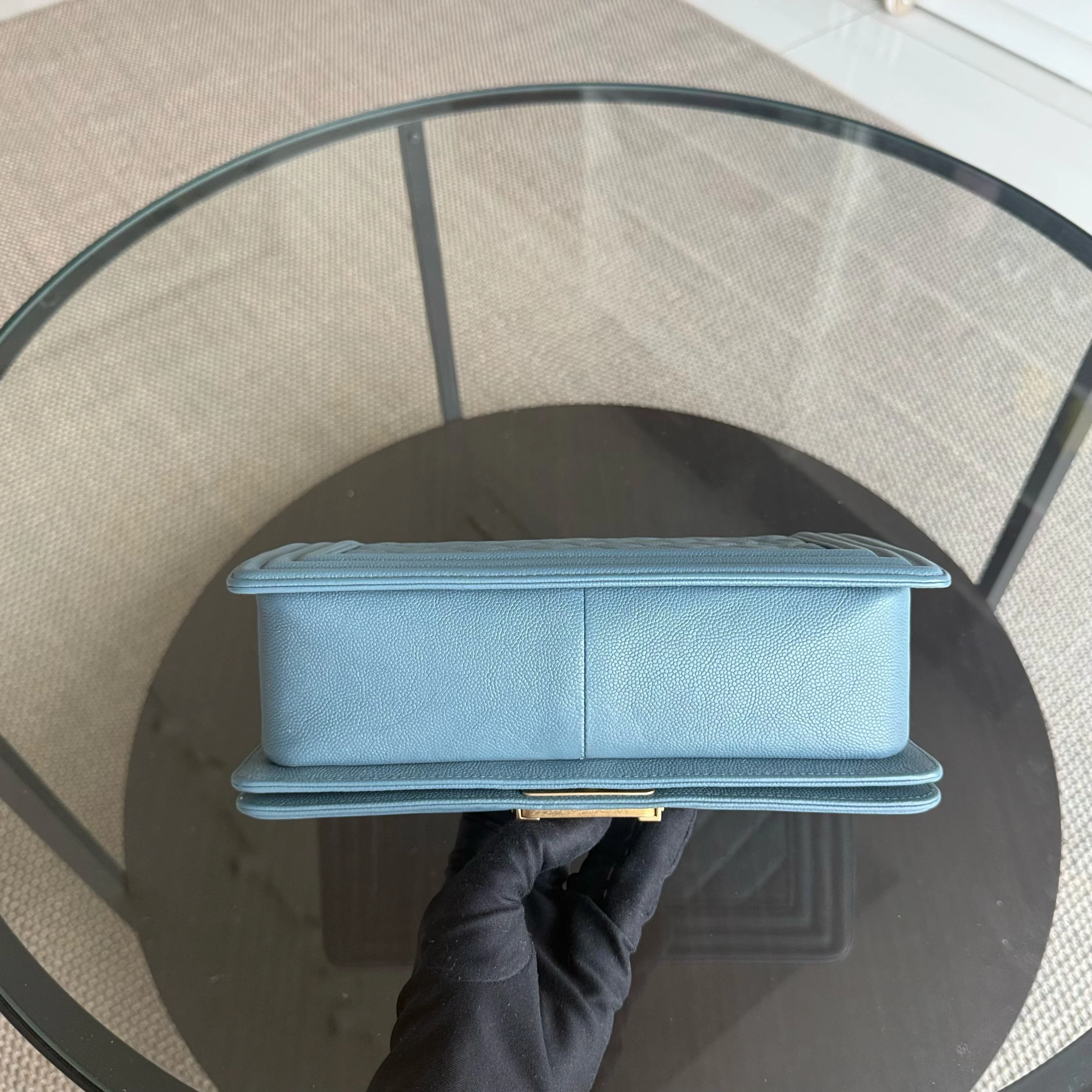 Chanel Boy Medium - Caviar 25CM Quilted Blue Gold Hardware 25