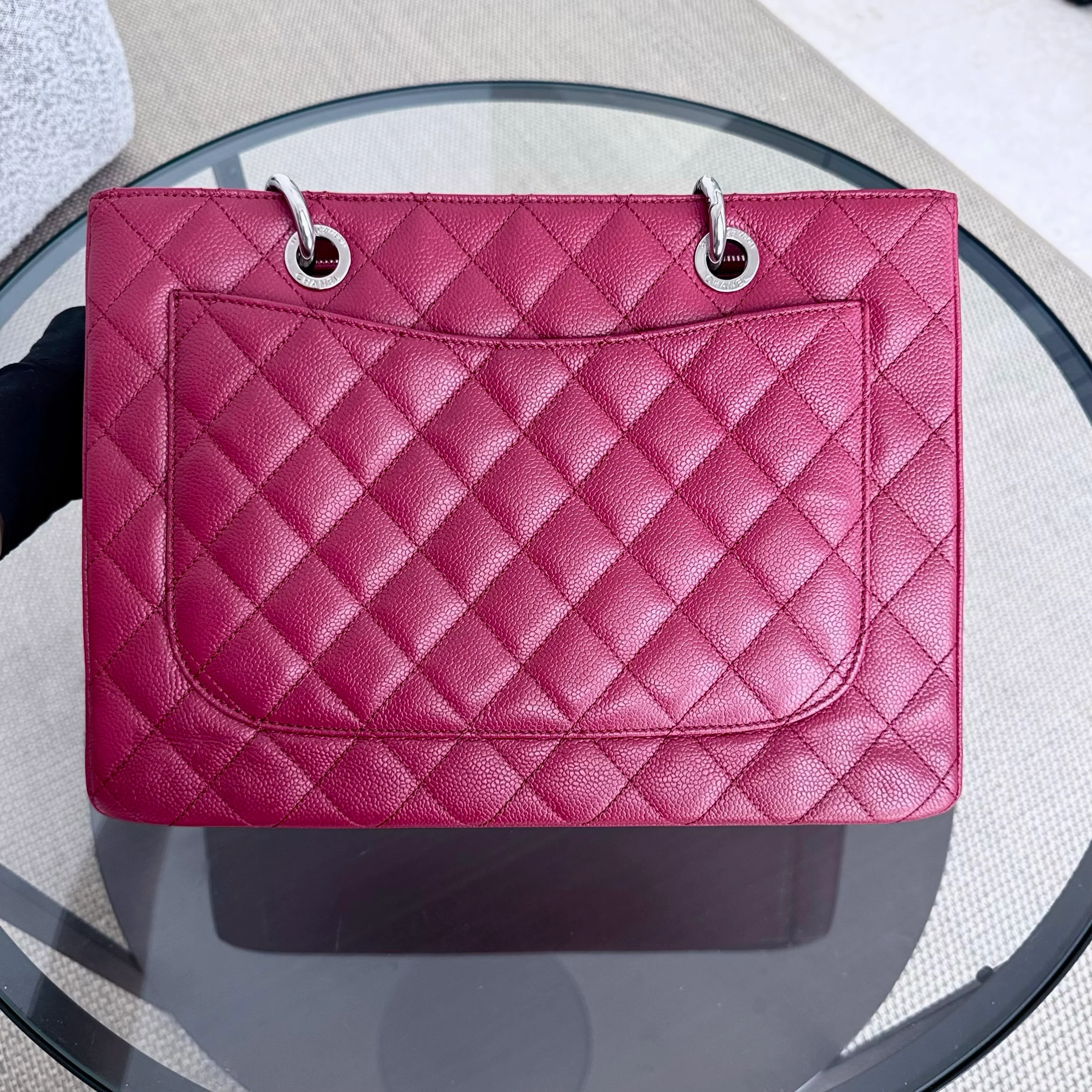 Chanel GST Grand Shopping Tote - Caviar Quilted Dark Red Silver Hardware