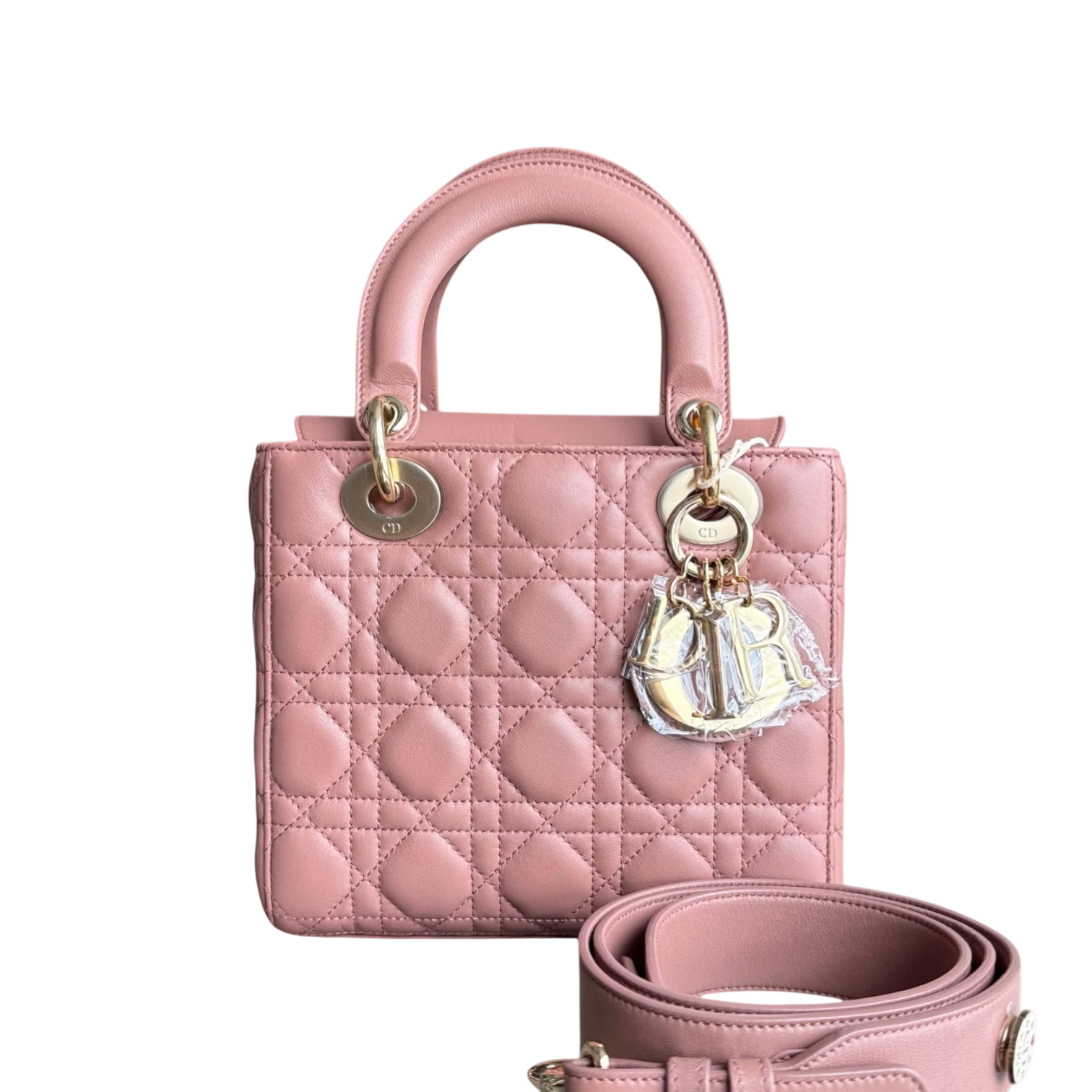 Dior Lady Small Flap - Cannage Lambskin Blush Pink Gold Hardware