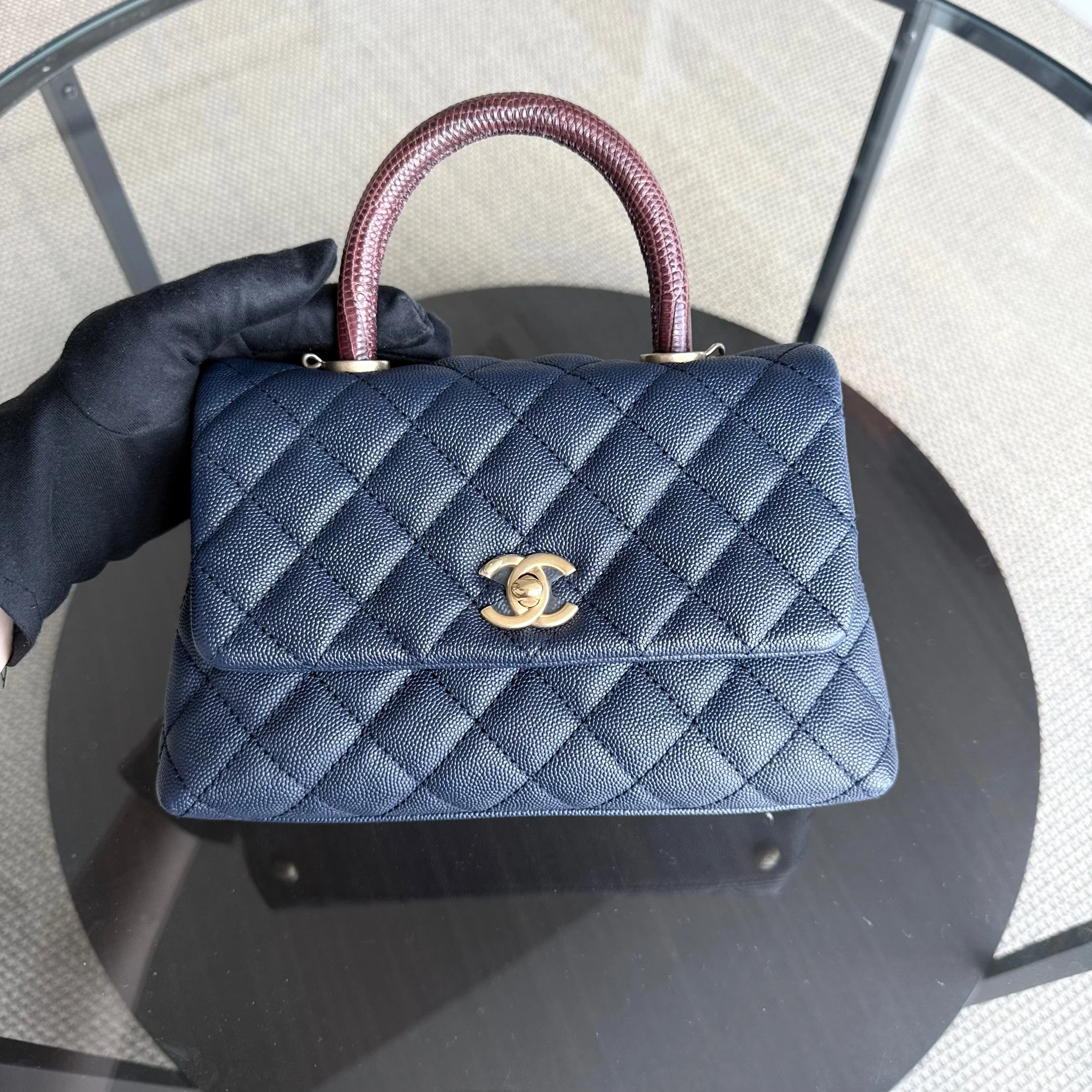 Chanel Coco Handle Small - Caviar Quilted Grained Calfskin Dark Blue Gold Hardware Series 24