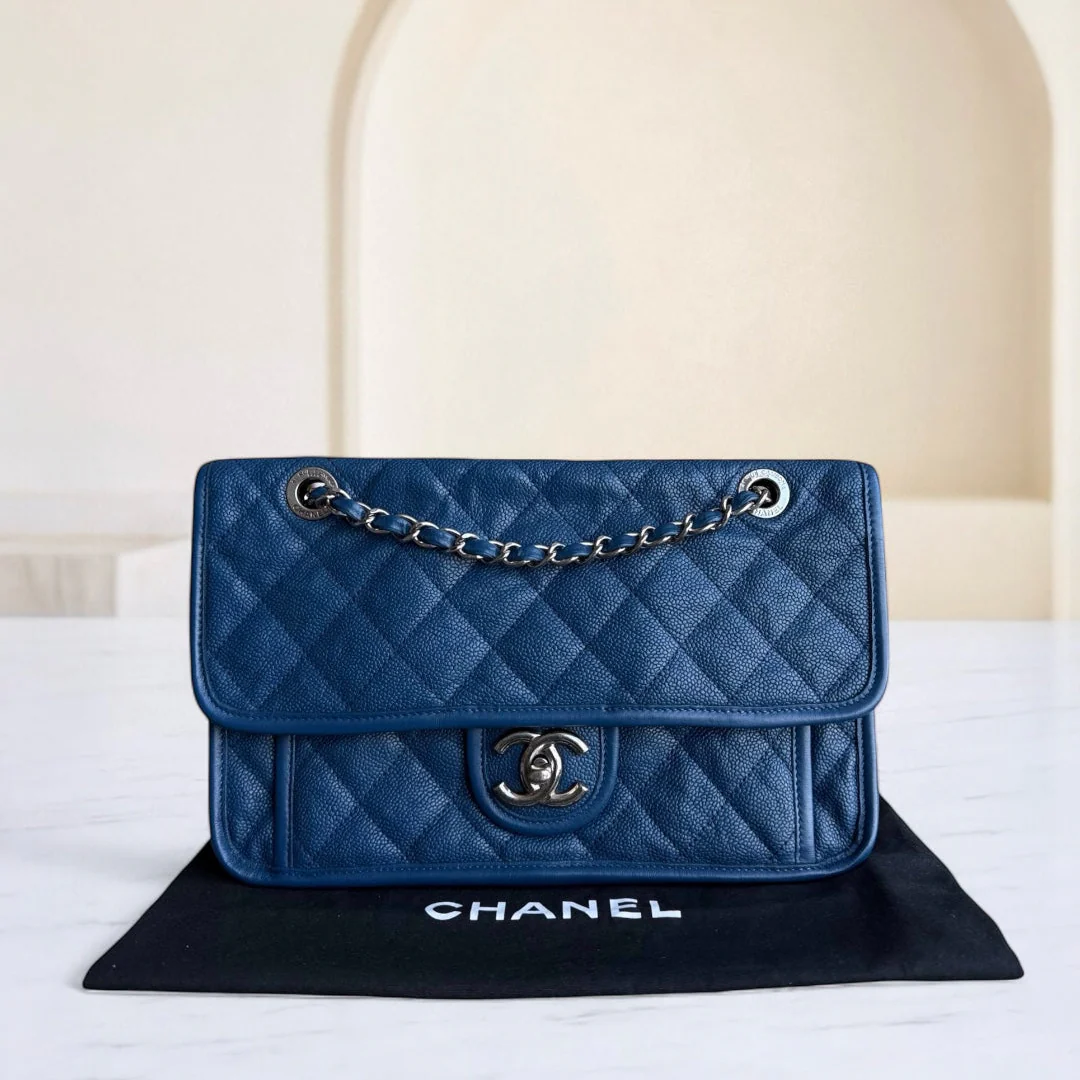 Chanel French Riviera - Caviar Quilted Grained Calfskin Blue Silver Hardware Series 15