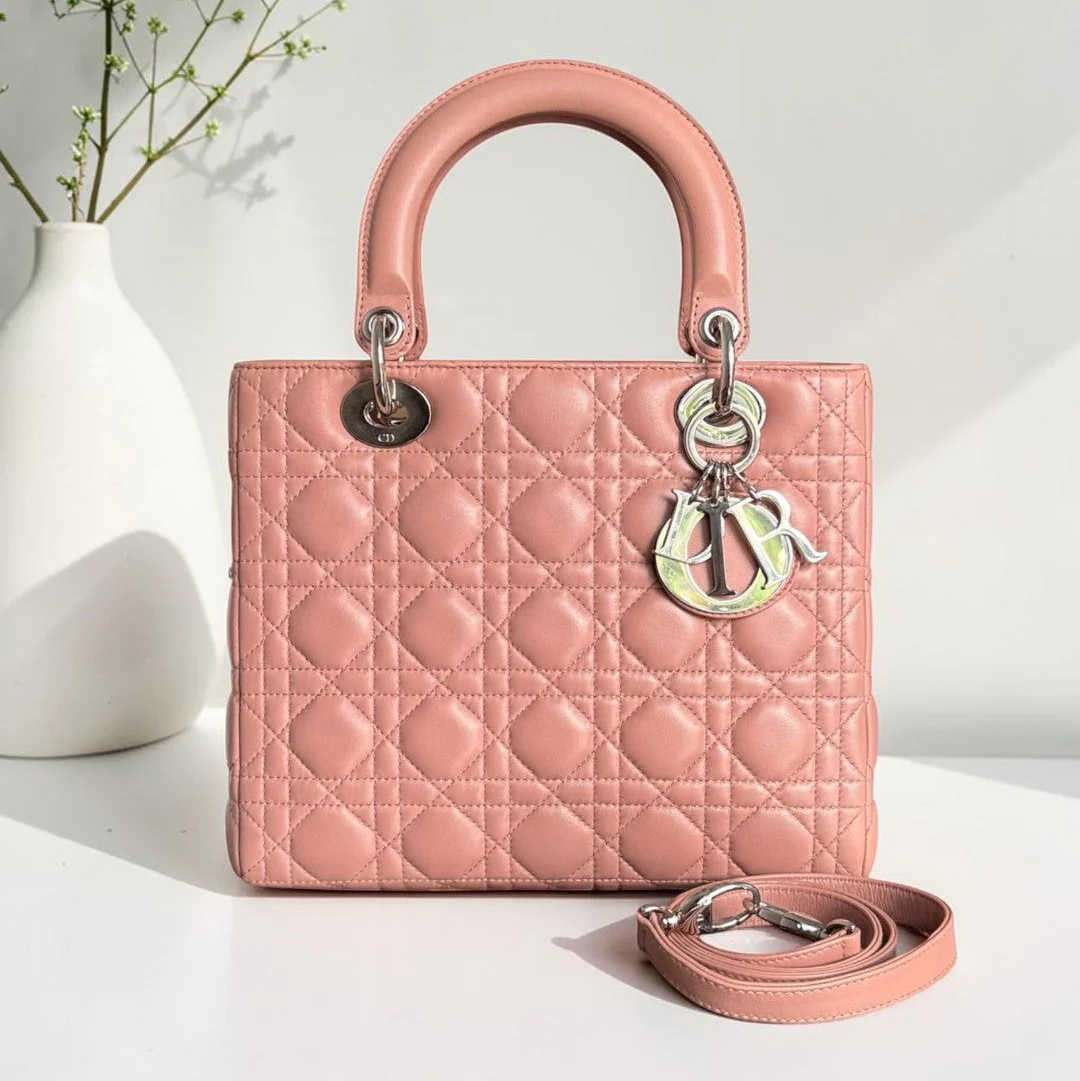 Dior Lady Medium - Cannage Lambskin Blush Gold Hardware Strap