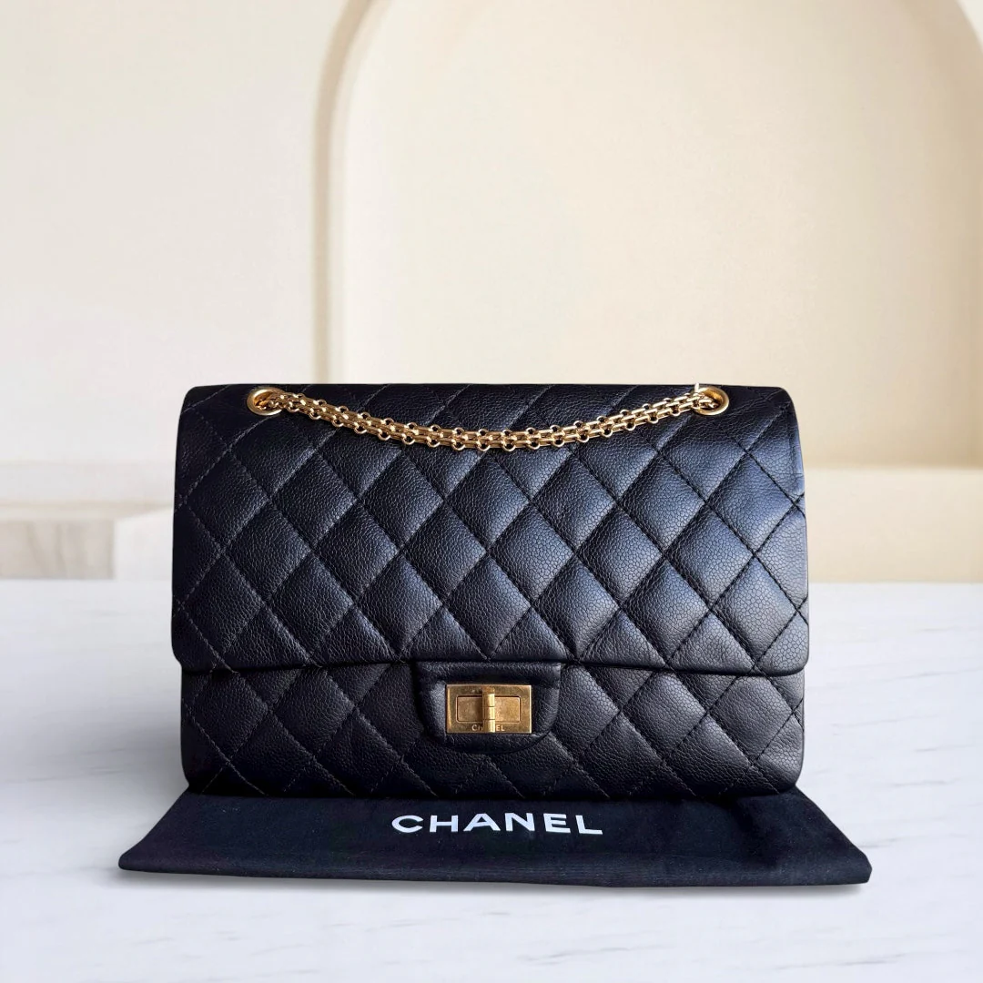 Chanel 2.55 Reissue 227 - Caviar Quilted Black Aged Gold Hardware Series 18