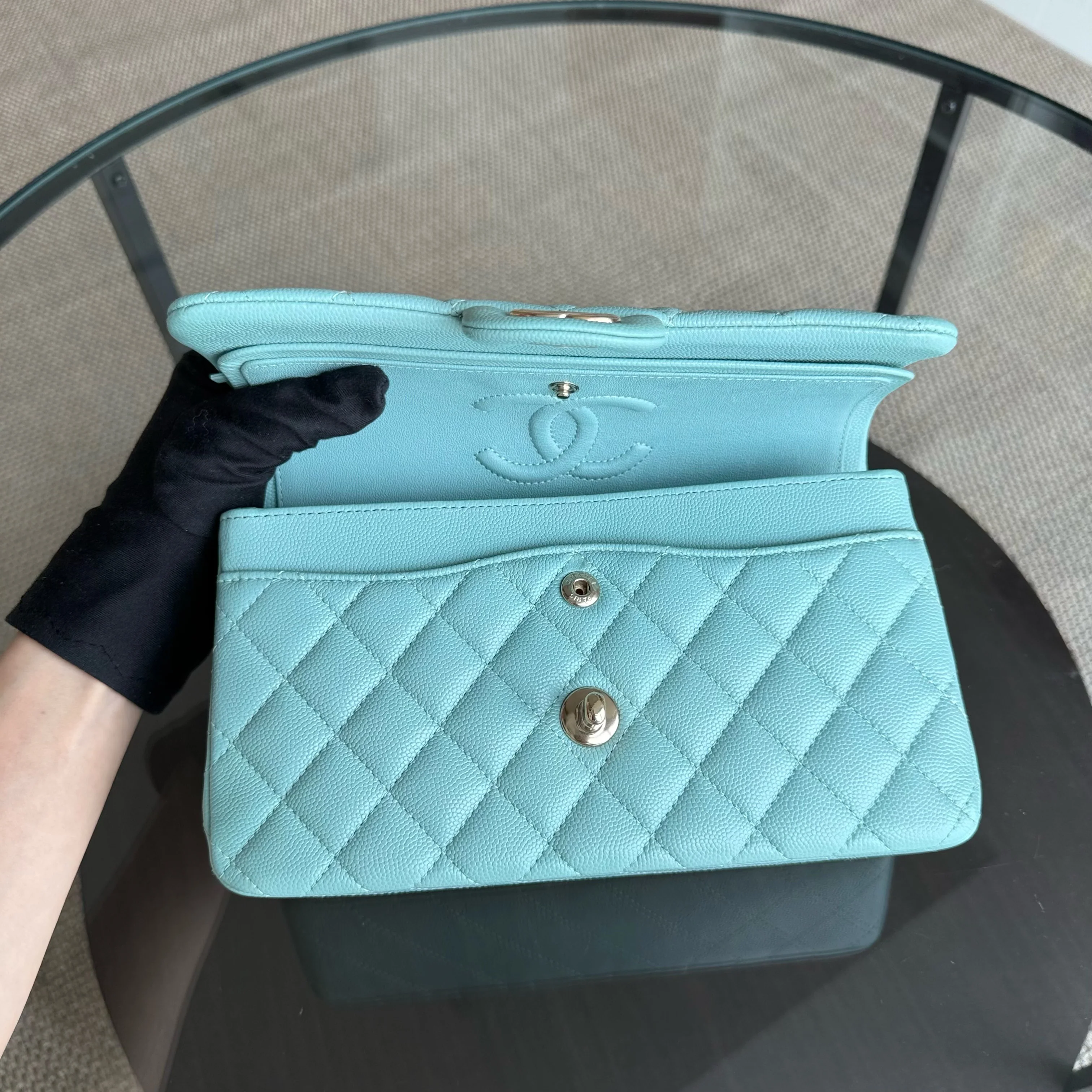 Chanel Classic Flap Small - Caviar 23CM Quilted Tiffany Blue Gold Hardware Series 29