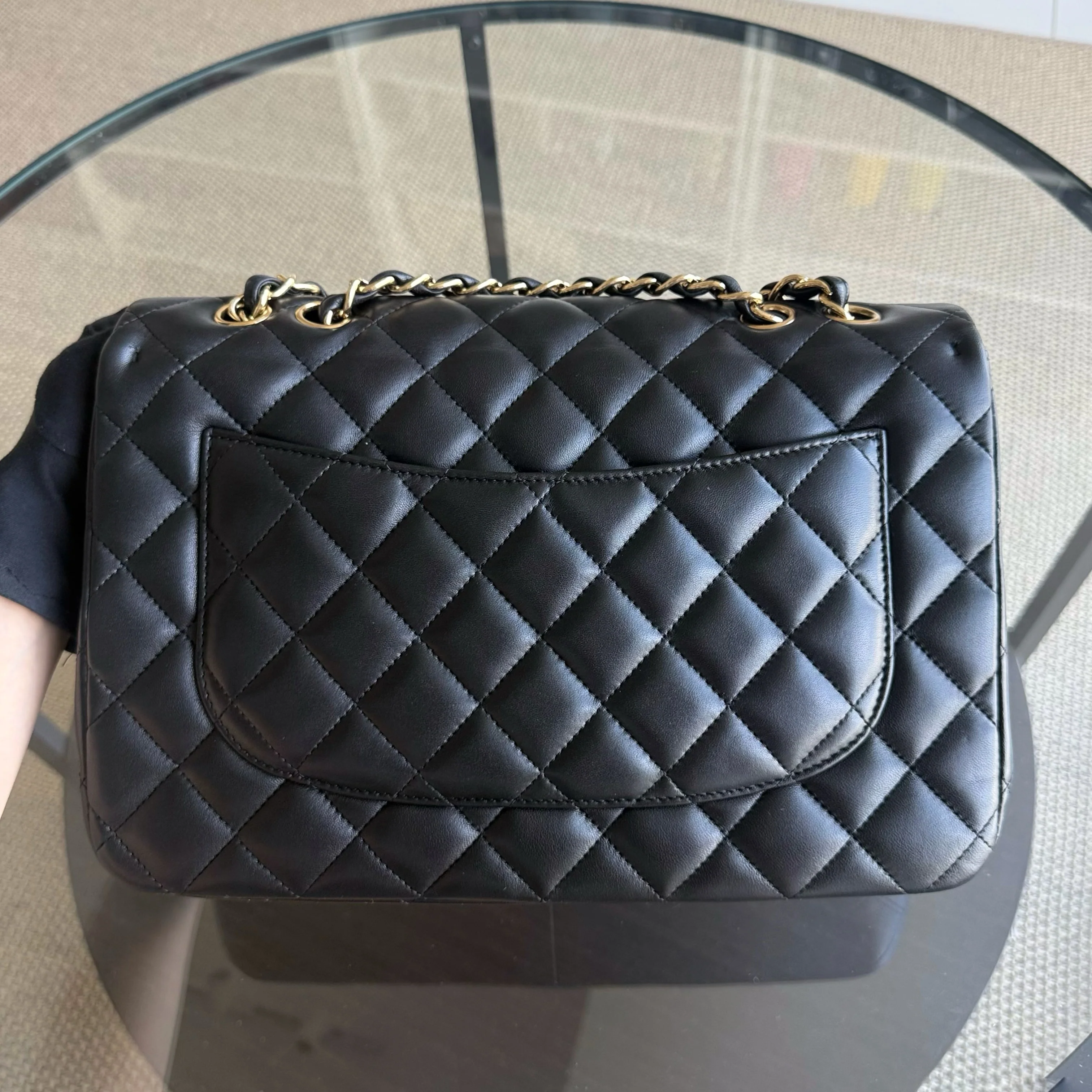 Chanel Classic Flap Jumbo - 30CM Single Flap Quilted Lambskin Black Gold Hardware Series 13