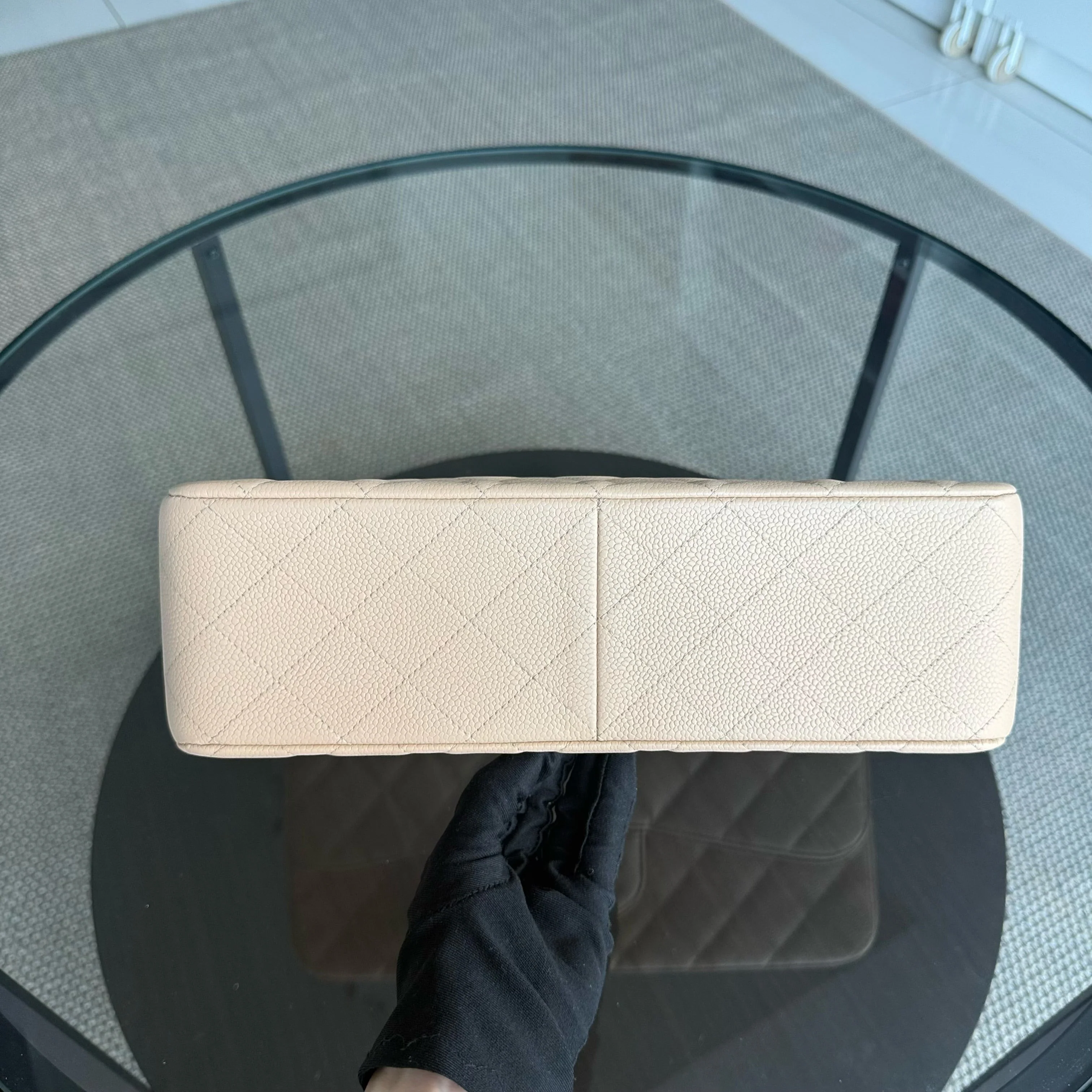 Chanel Classic Flap Jumbo - Caviar 30CM Single Flap Quilted Beige Silver Hardware Series 13