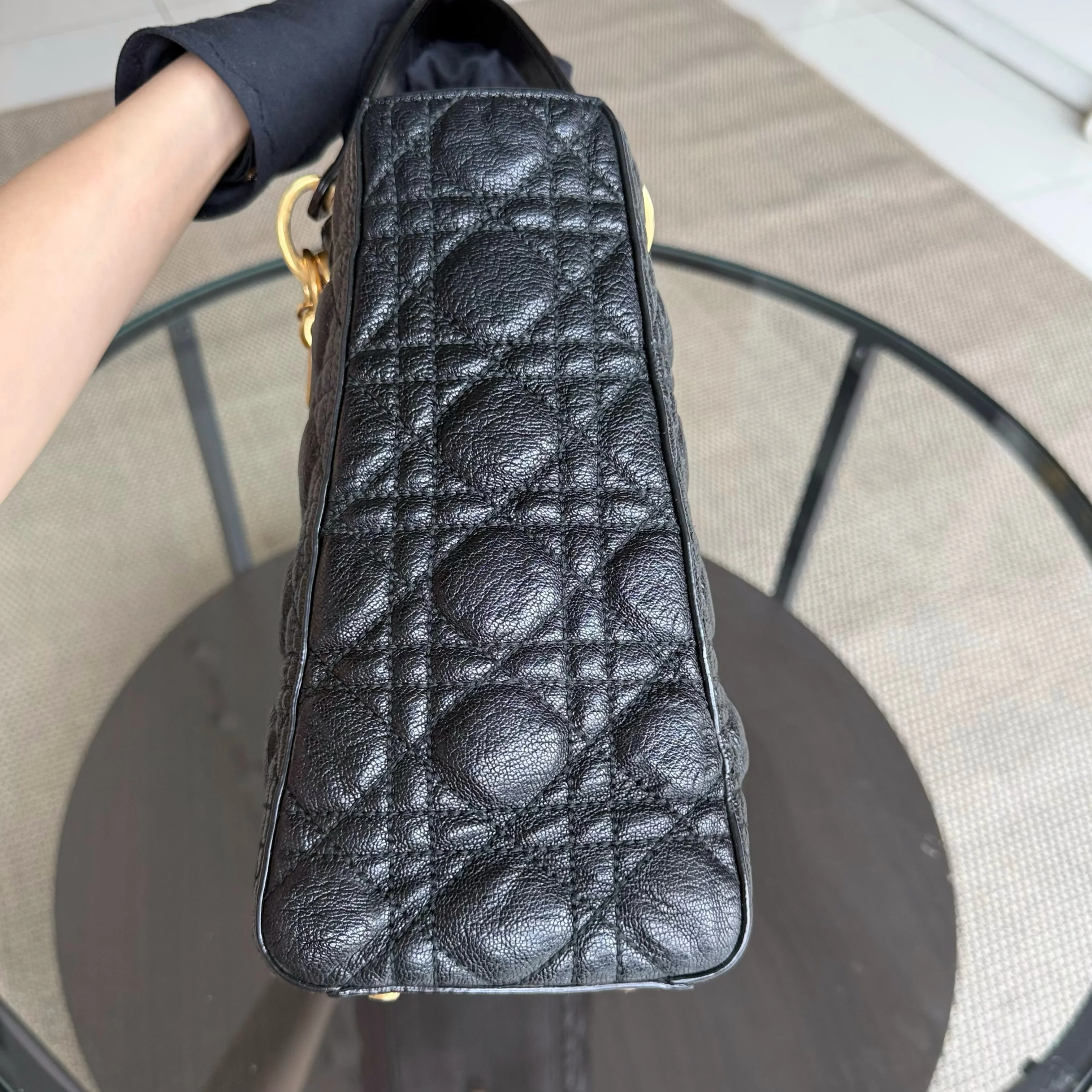 DIor Lady Large - Cannage Grained Calfskin Black Gold Hardware NO STRAP