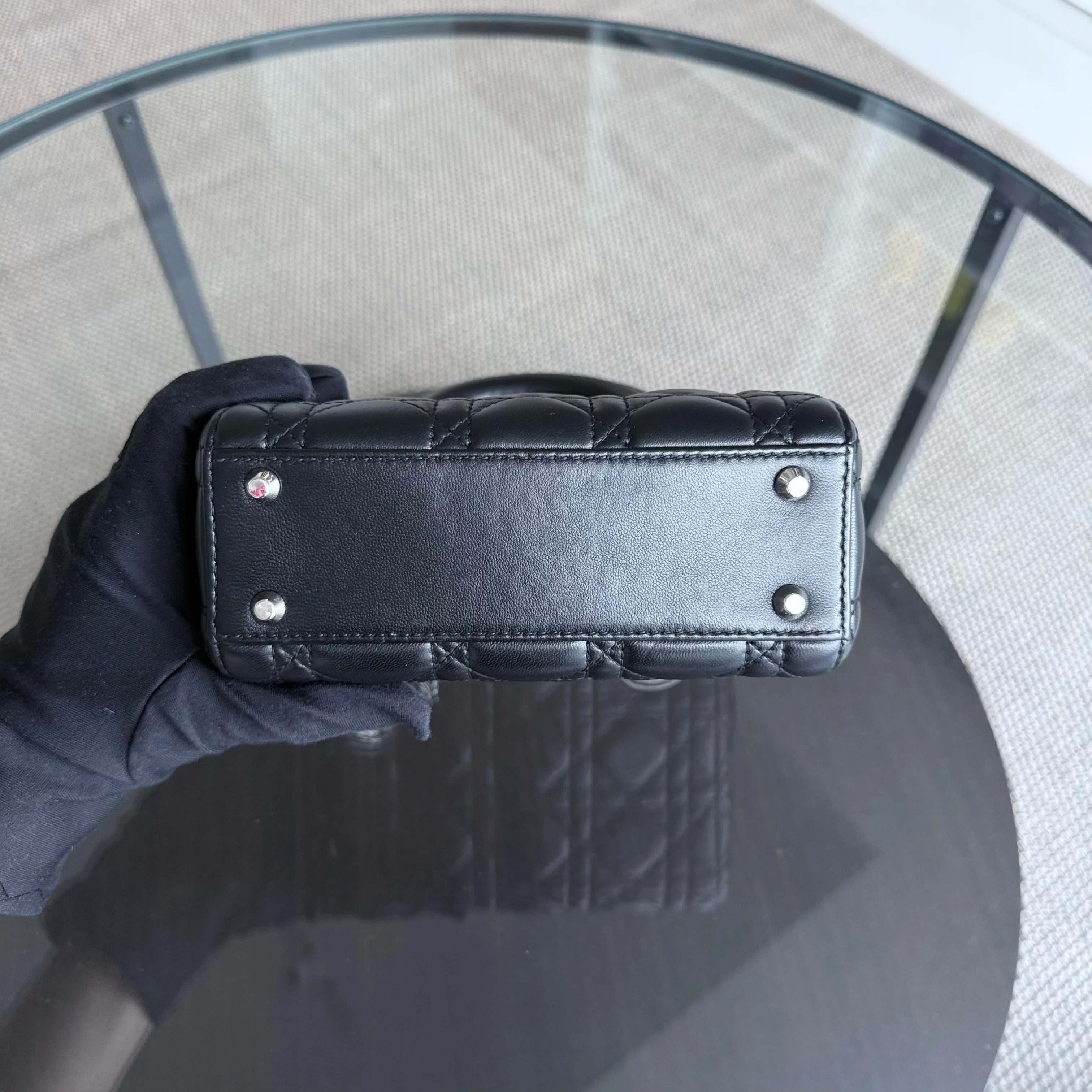 Dior Lady Mini - Cannage Lambskin Black Silver Hardware Chain Strap