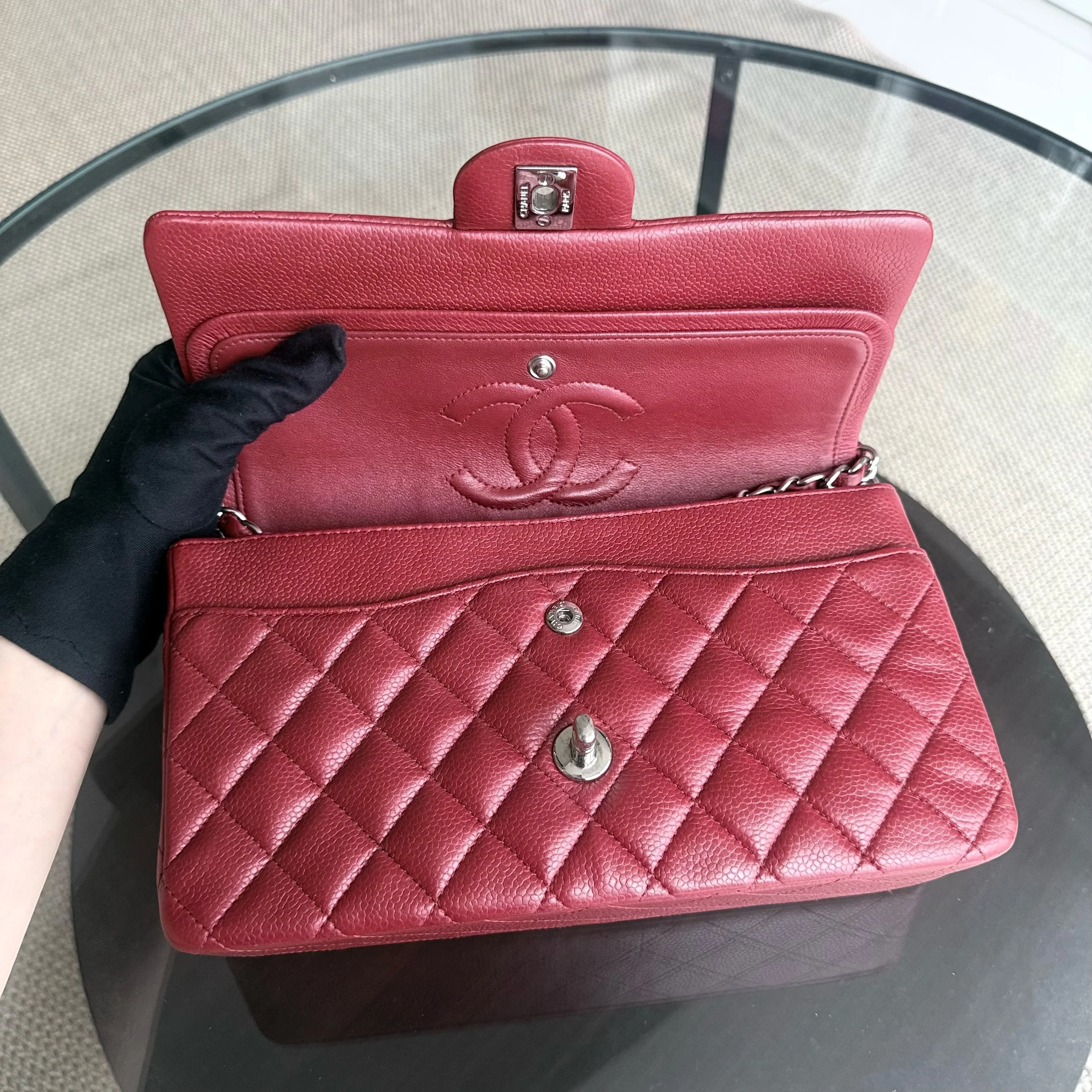 Chanel Classic Flap Medium - Caviar 25CM Quilted Grained Calfskin Dark Red Silver Hardware Series 16