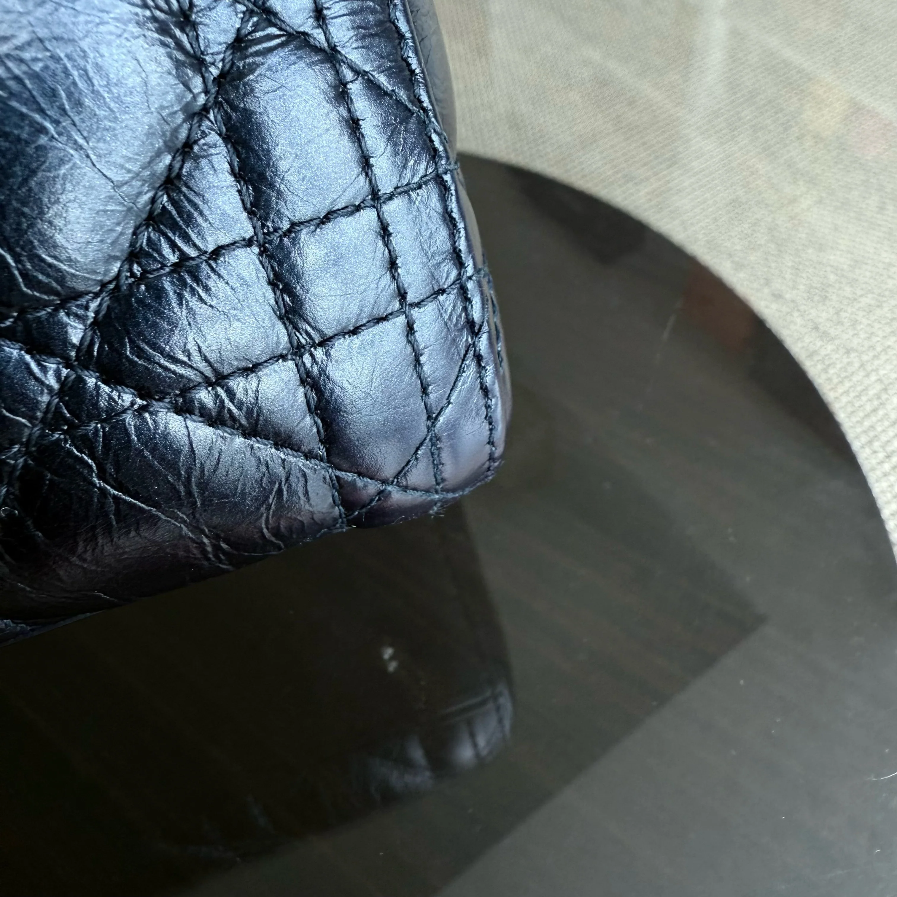 Dior Lady Medium Cannage Glazed Calfskin Dark Blue Silver Hardware