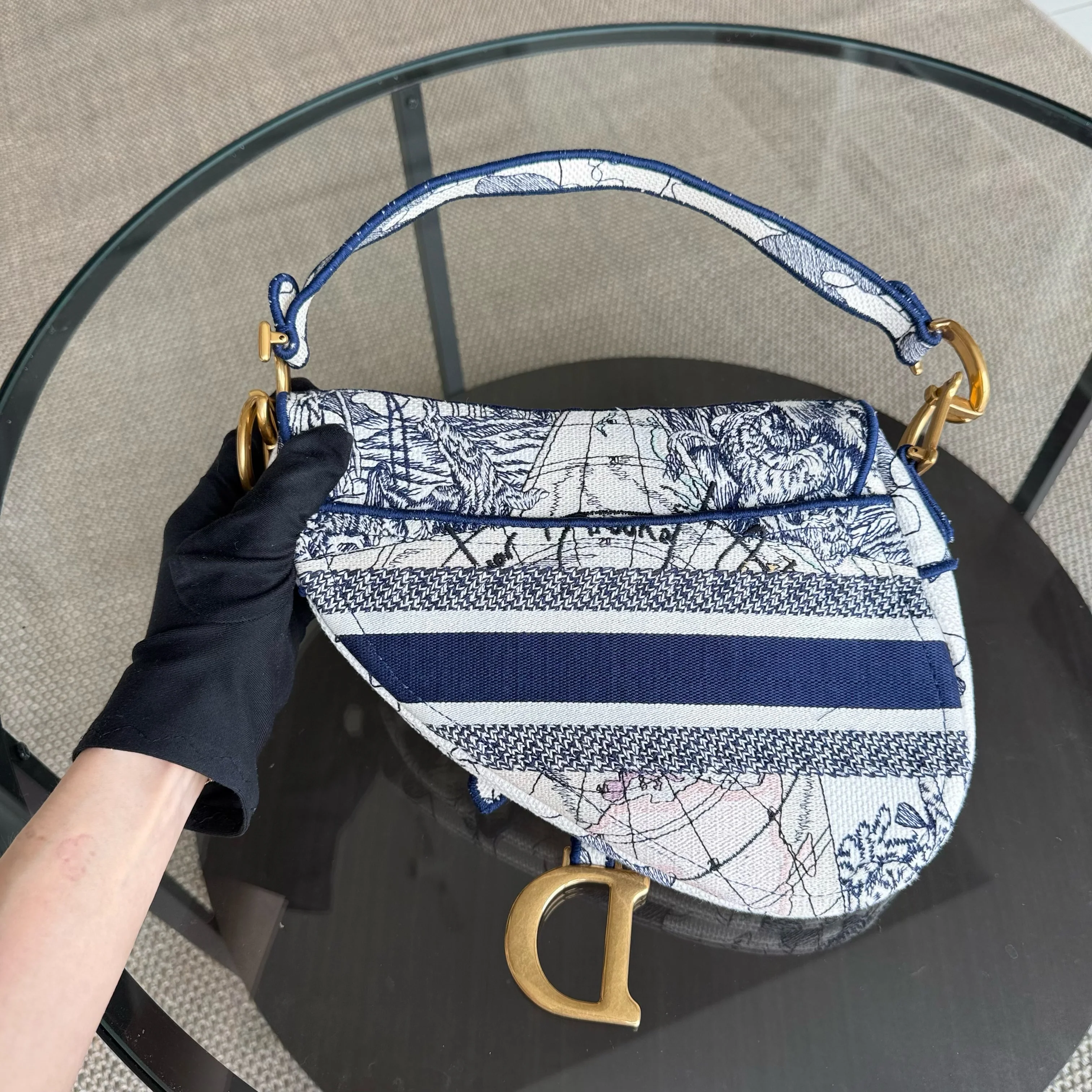 Dior Saddle Medium Blue Toile De Jouy Embroidery Canvas AGHW