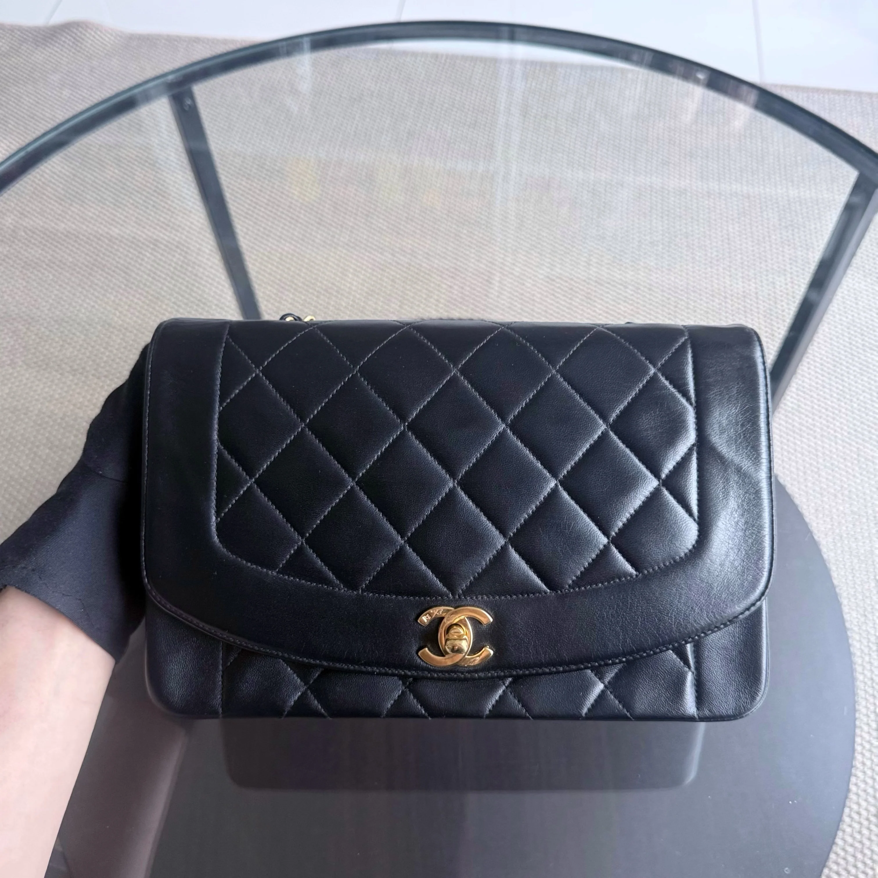 Chanel Diana Medium Vintage - Quilted Lambskin Black Gold Hardware Series 2