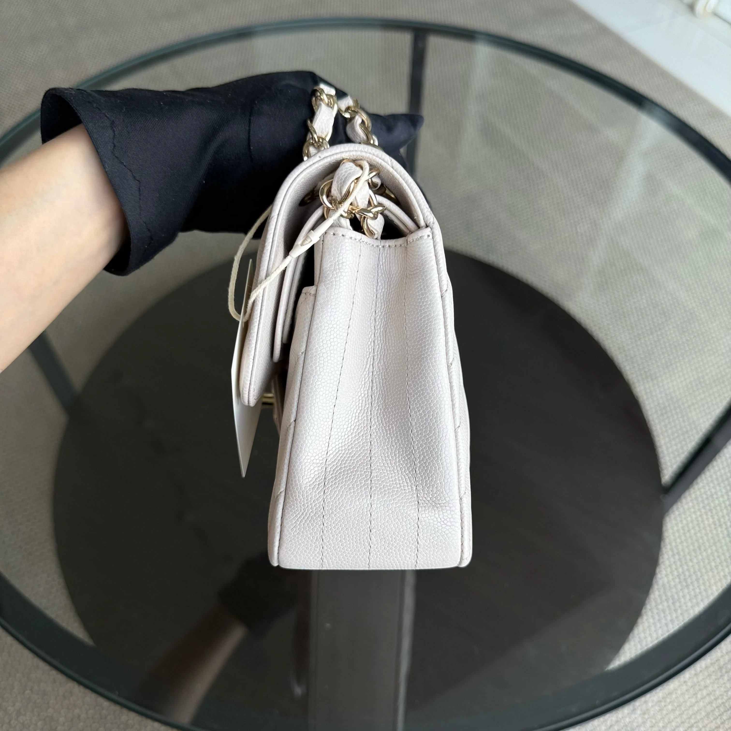 Chanel Classic Flap Small - Caviar 23CM Chevron Cream White Gold Hardware Series 26