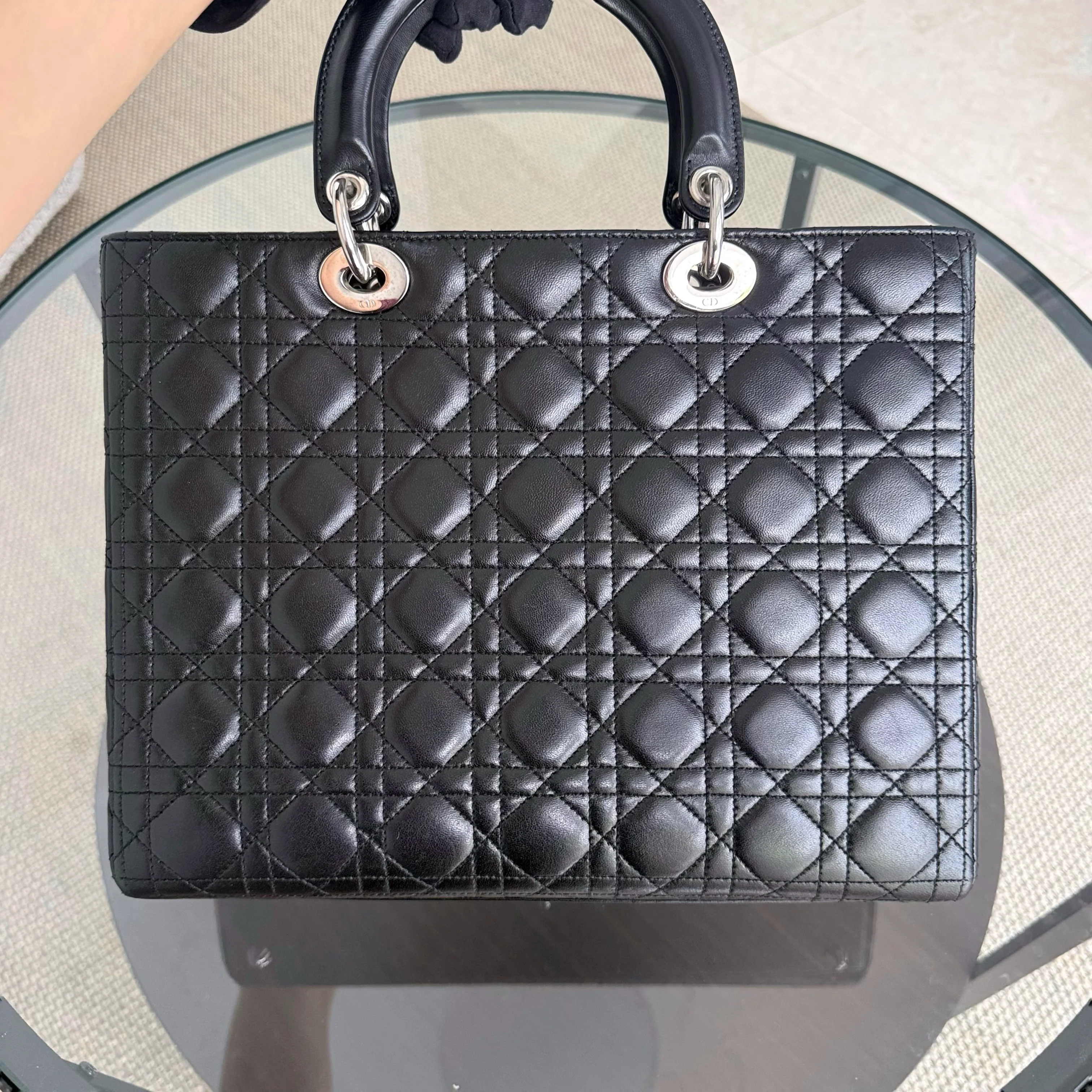DIor Lady Large - Cannage Lambskin Black Silver Hardware NO STRAP