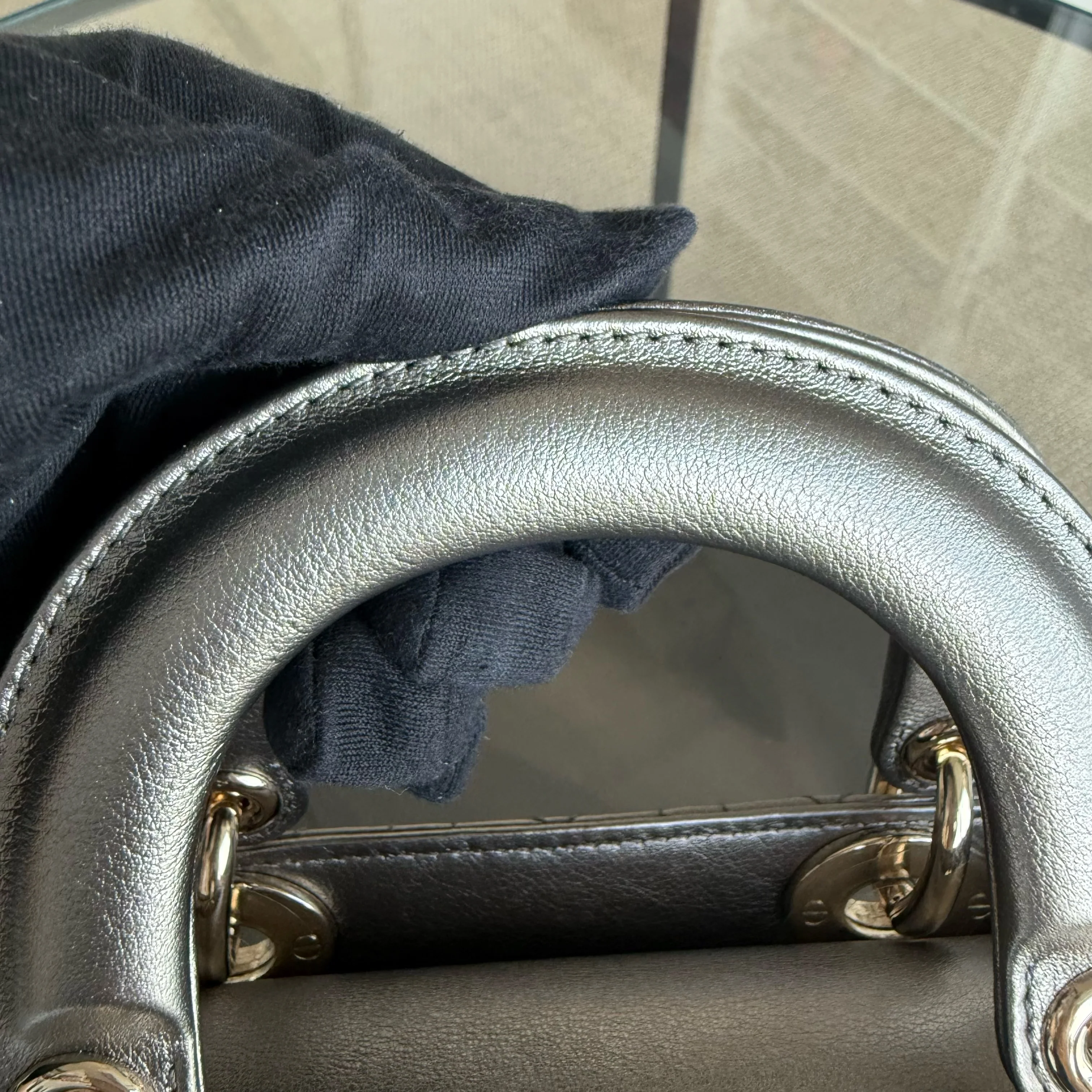 Dior Lady Mini - Cannage Calfskin Gunmetal Gold Hardware Chain Strap