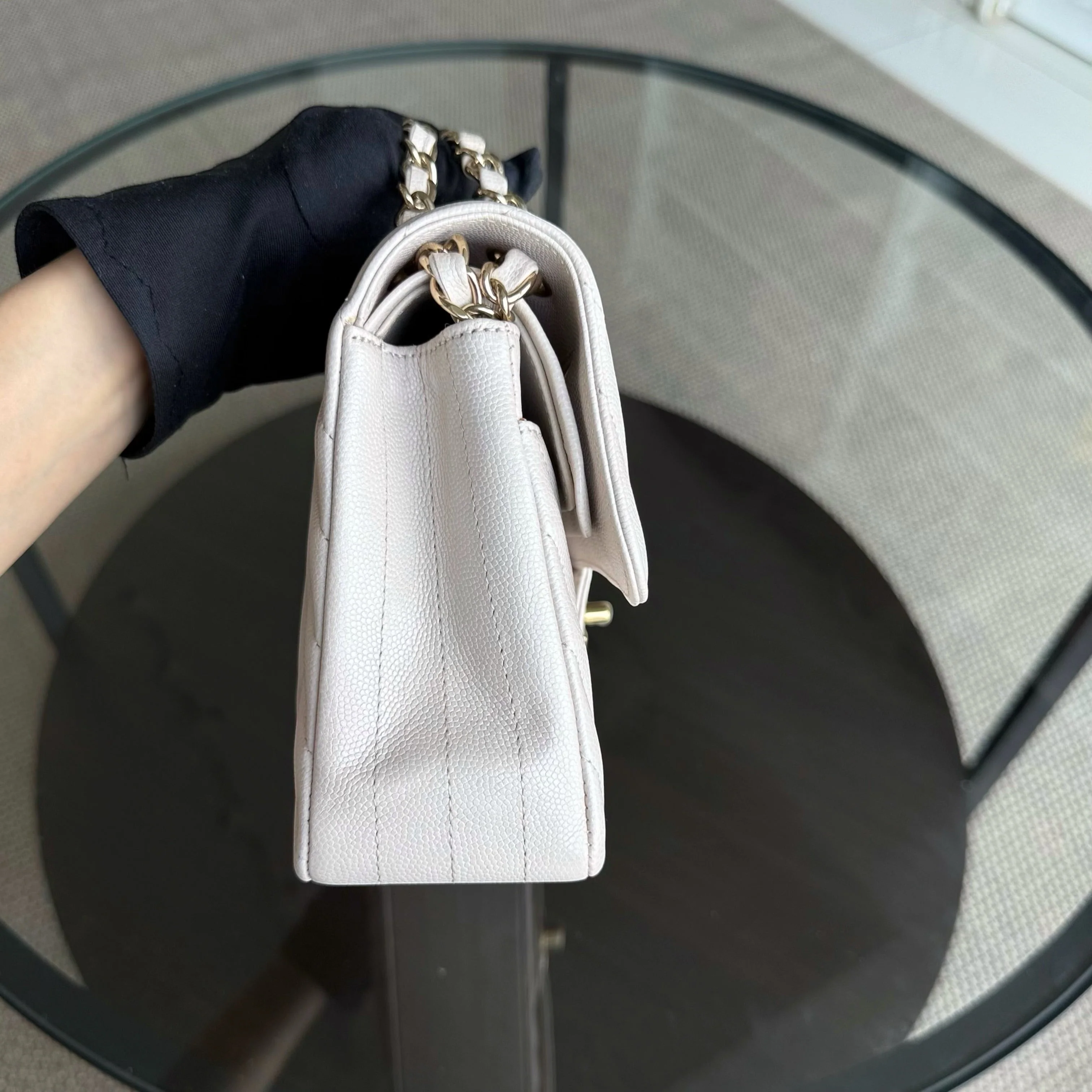 Chanel Classic Flap Small - Caviar 23CM Chevron Cream White Gold Hardware Series 26