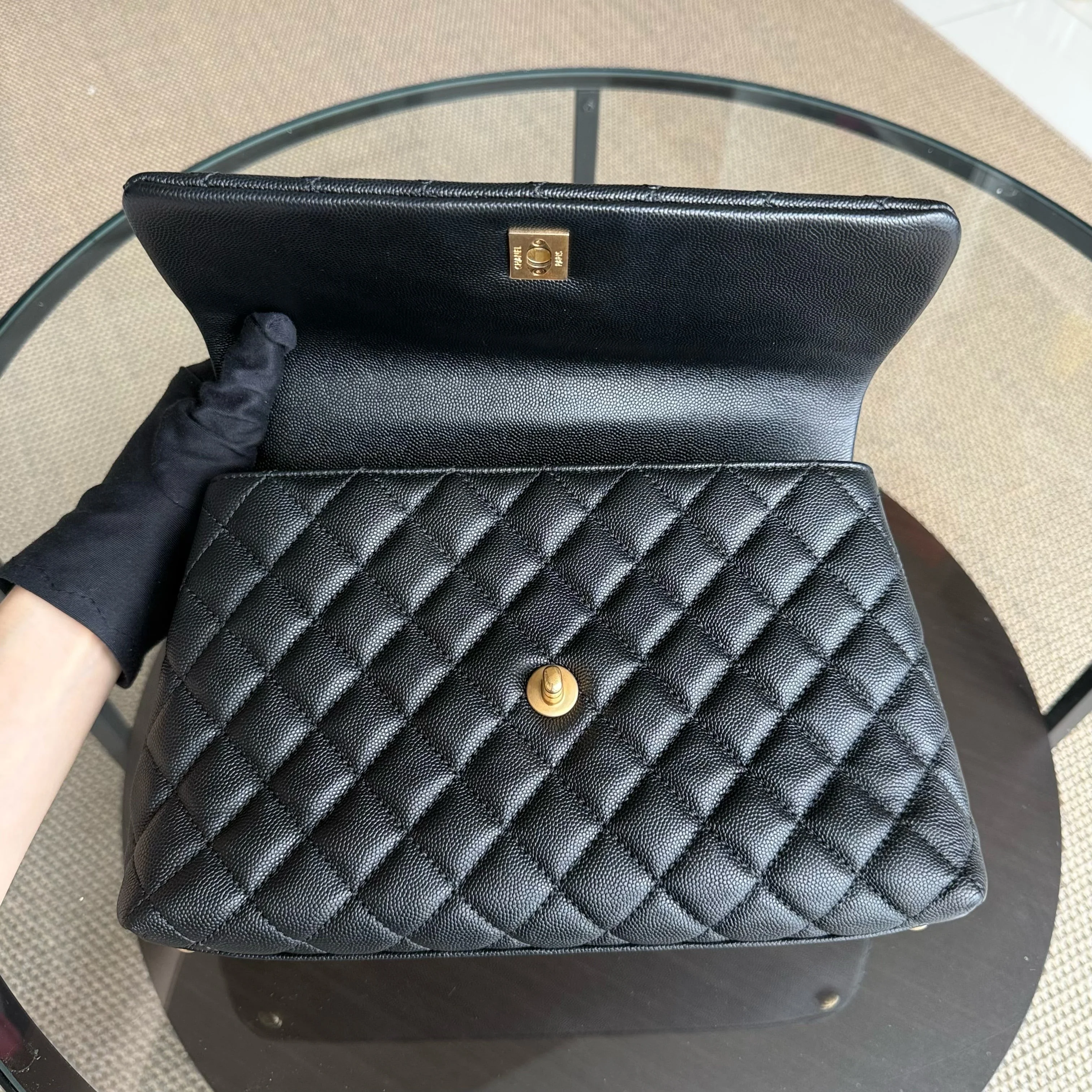 Chanel Coco Handle Medium - Caviar 29CM Quilted Black Gold Hardware Series 27