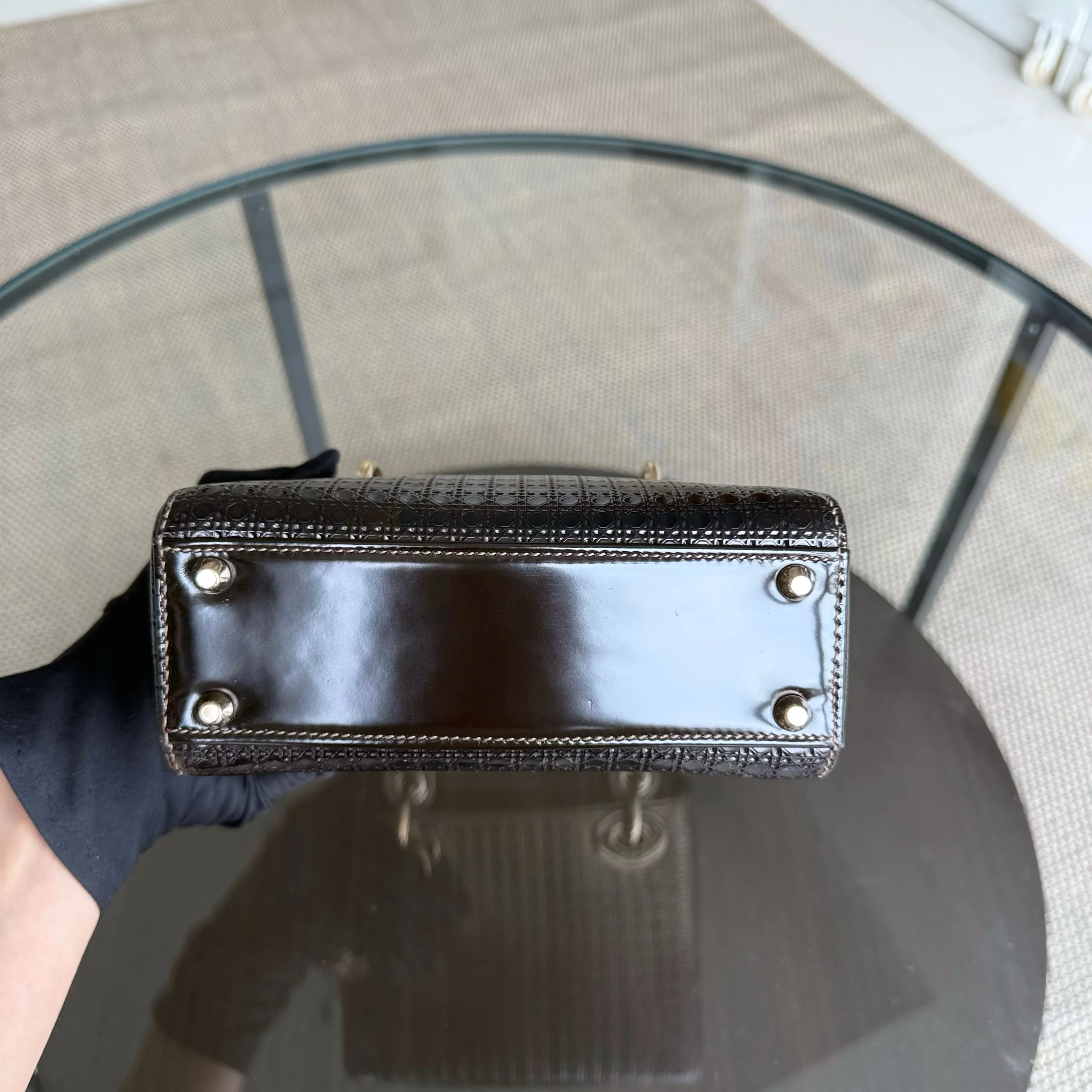 Dior Lady Mini - Calfskin Micro-Cannage Metallic Gold Gold Hardware Adjustable Strap