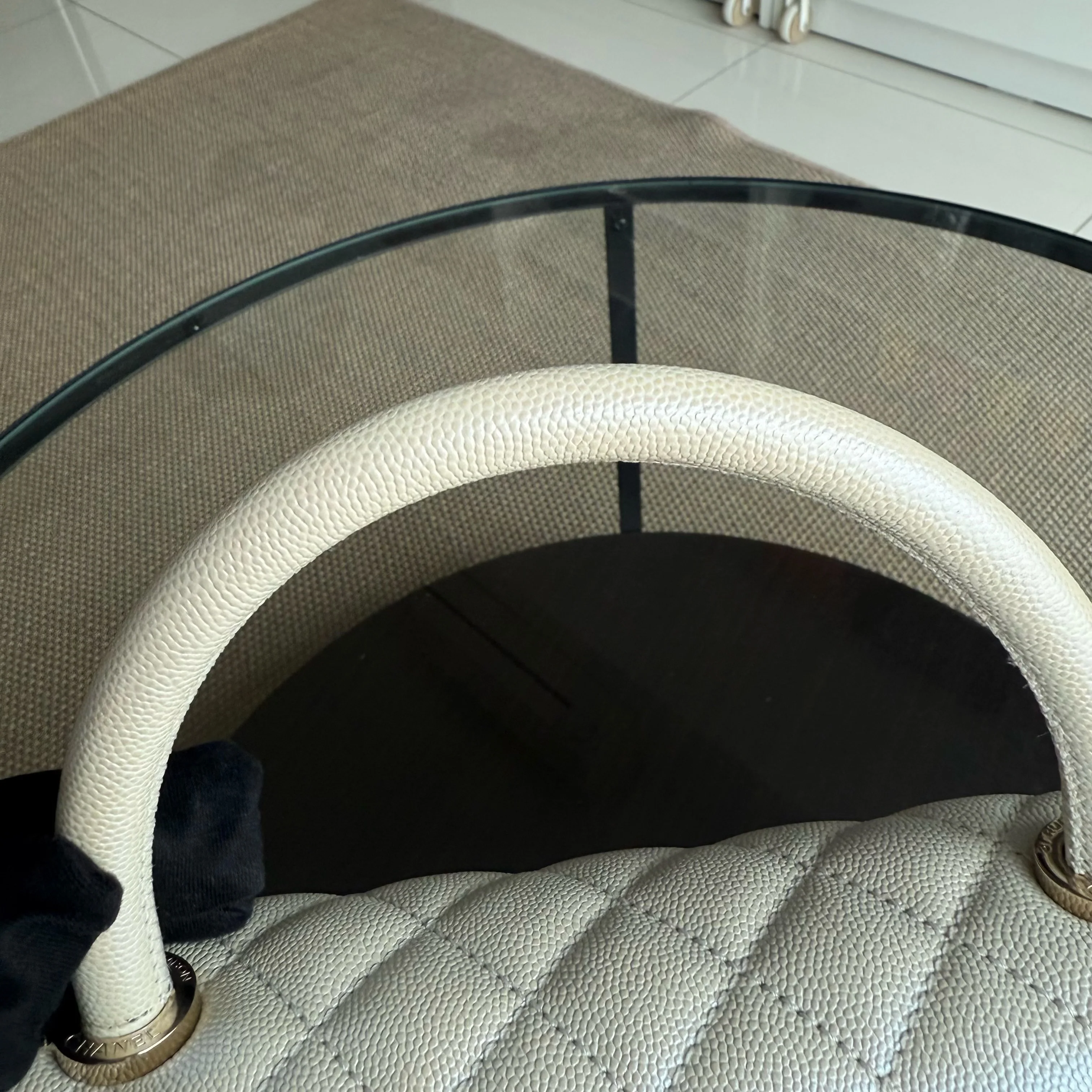 Chanel Coco Handle Medium - Caviar 29CM Quilted Irridescent Pearl White Gold Hardware Series 30