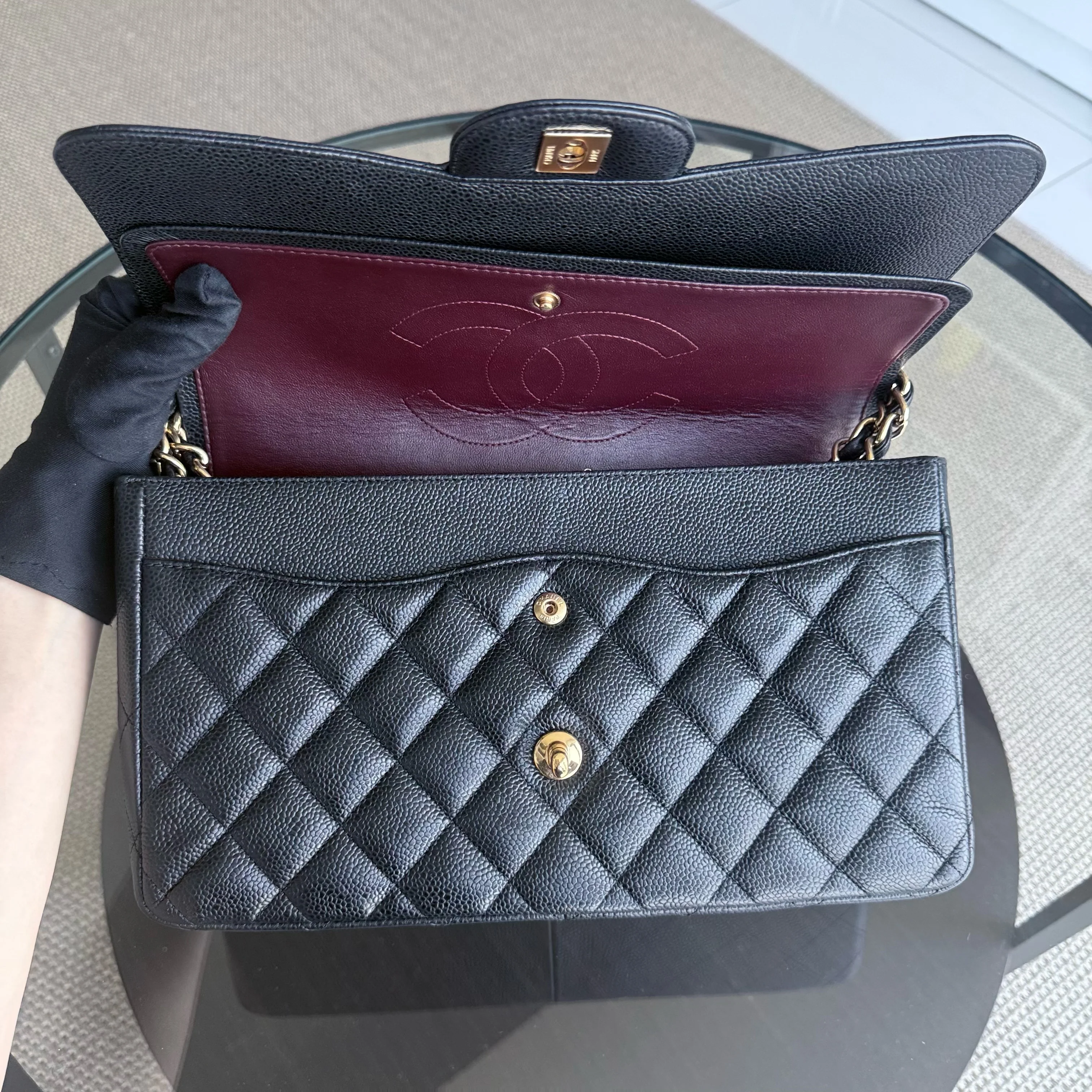 Chanel Classic Flap Jumbo - Caviar 30CM Double Flap Quilted Grained Calfskin Black Gold Hardware Series 16