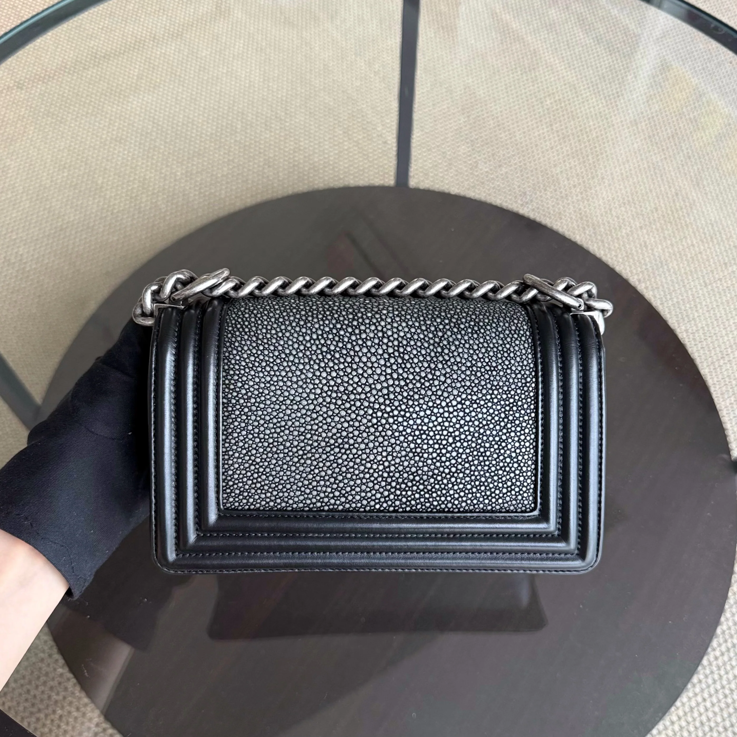 Chanel Boy Small - Small Galuchat Stingray Black Ruthenium Silver Hardware Series 18