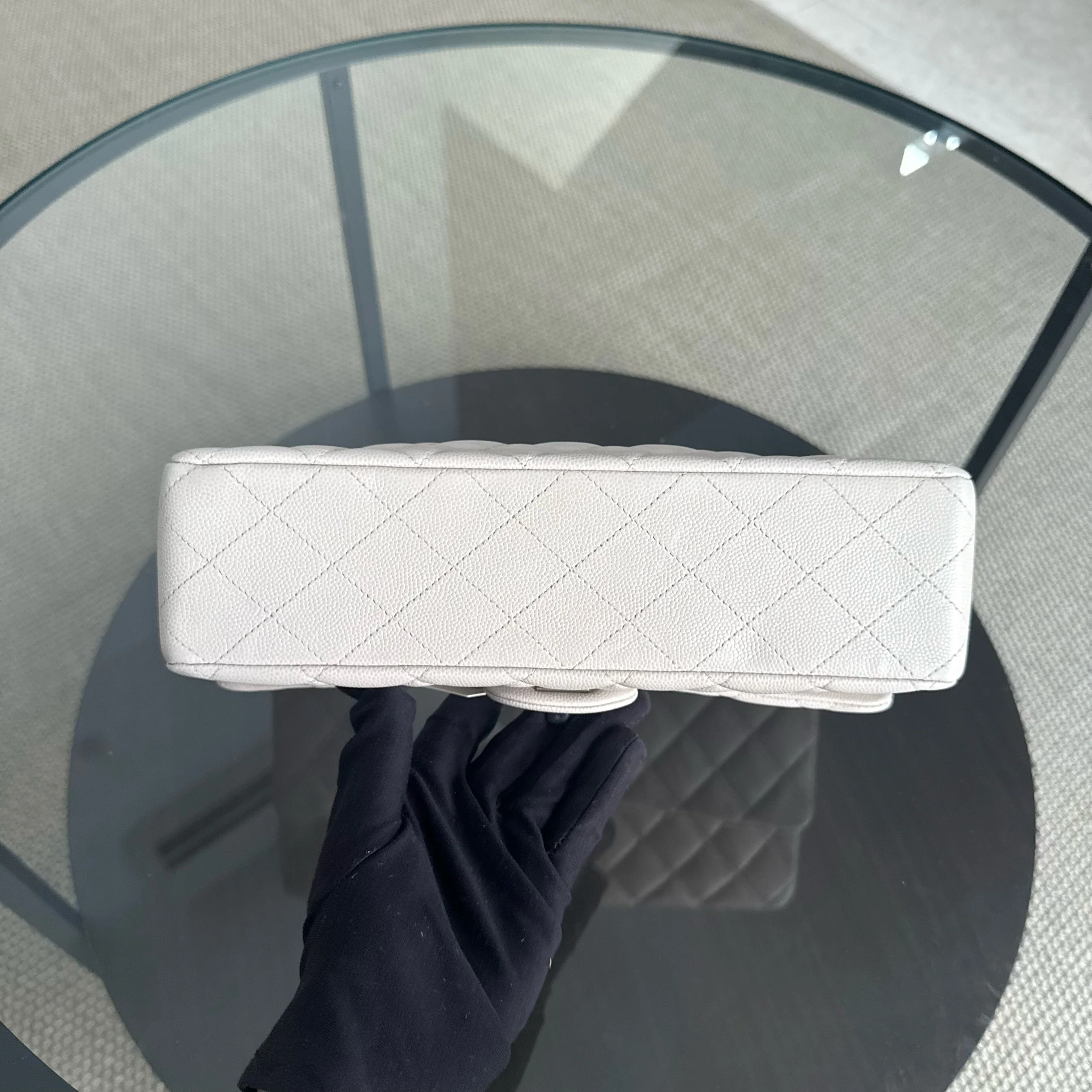 Chanel Classic Flap Medium - Caviar 25CM Quilted Double Flap Light Gray Grey Silver Hardware Series 26