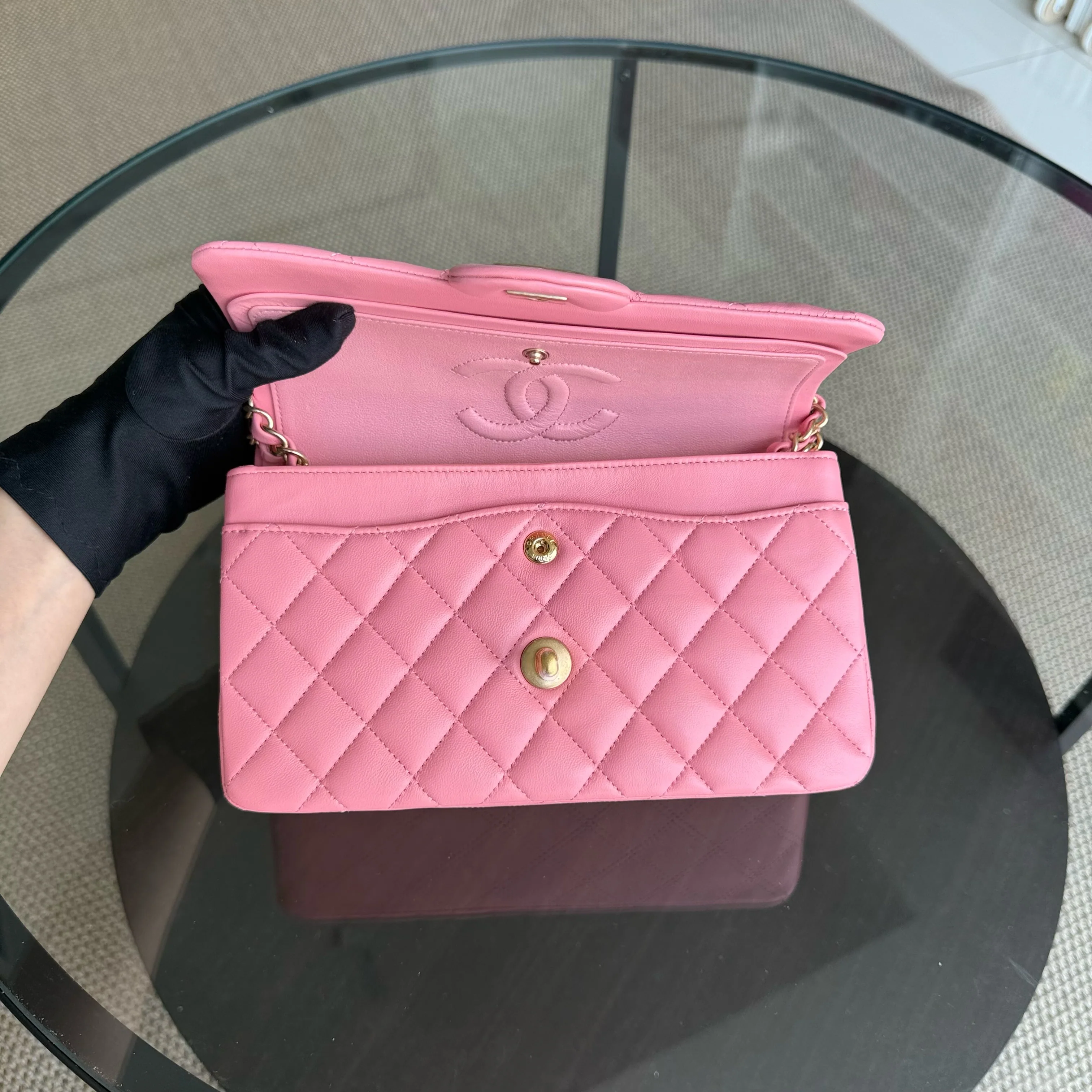 Chanel Classic Flap Small - Lambskin 23CM Quilted Pink Gold Hardware Series 27