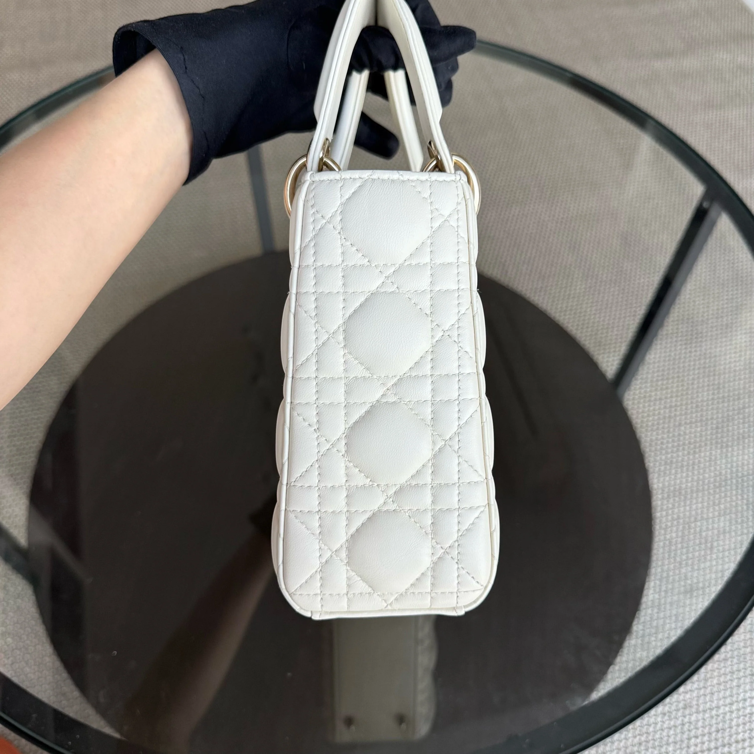 Dior Lady Small - Cannage Lambskin White Gold Hardware