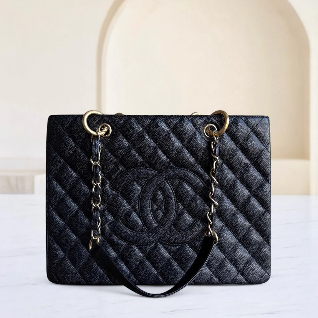 Chanel GST Grand Shopping Tote - Caviar Quilted Grained Calfskin Black Gold Hardware Series 13
