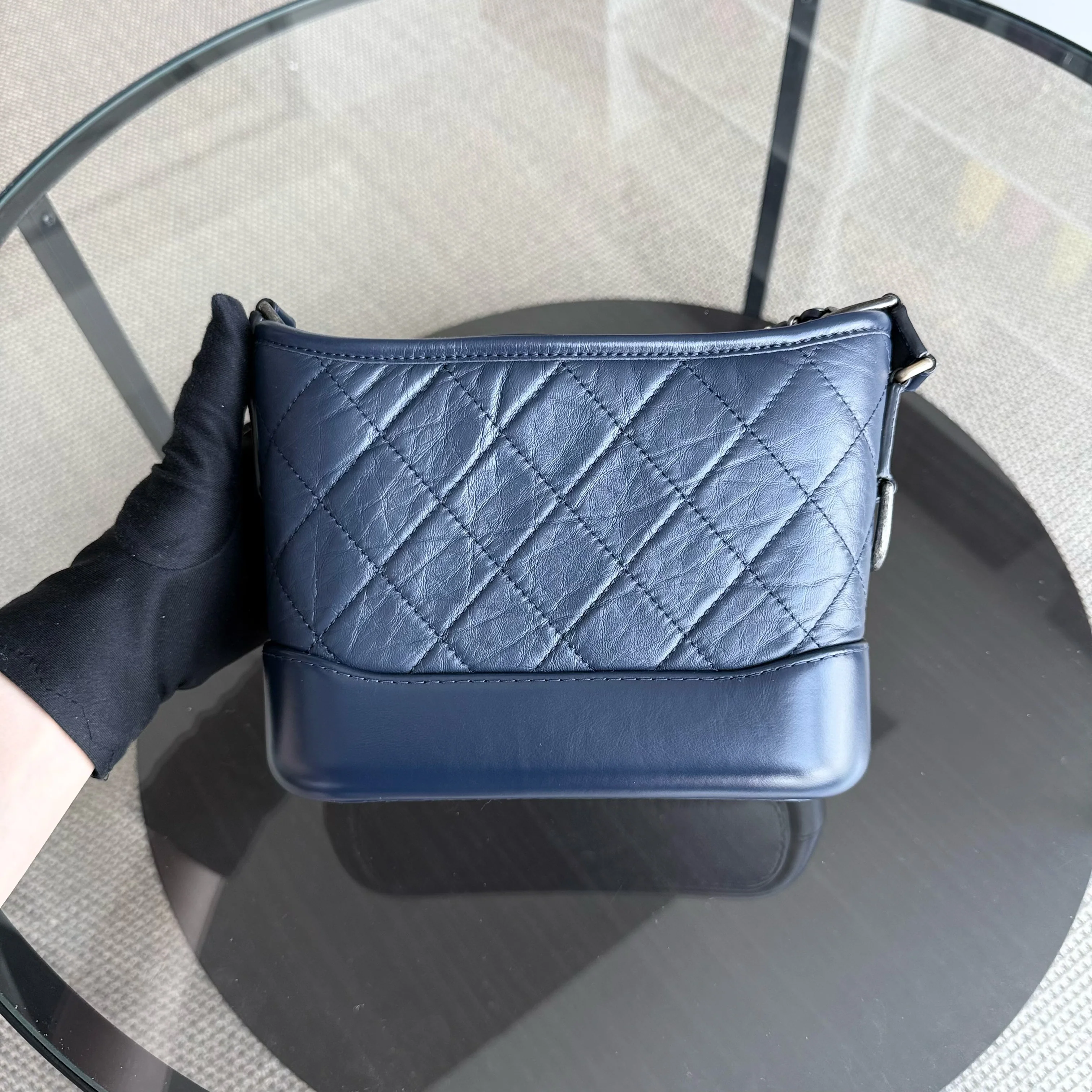 Chanel Gabrielle Small - Quilted Aged Calfskin Dark Blue Two-tone Gold Hardware Series 29