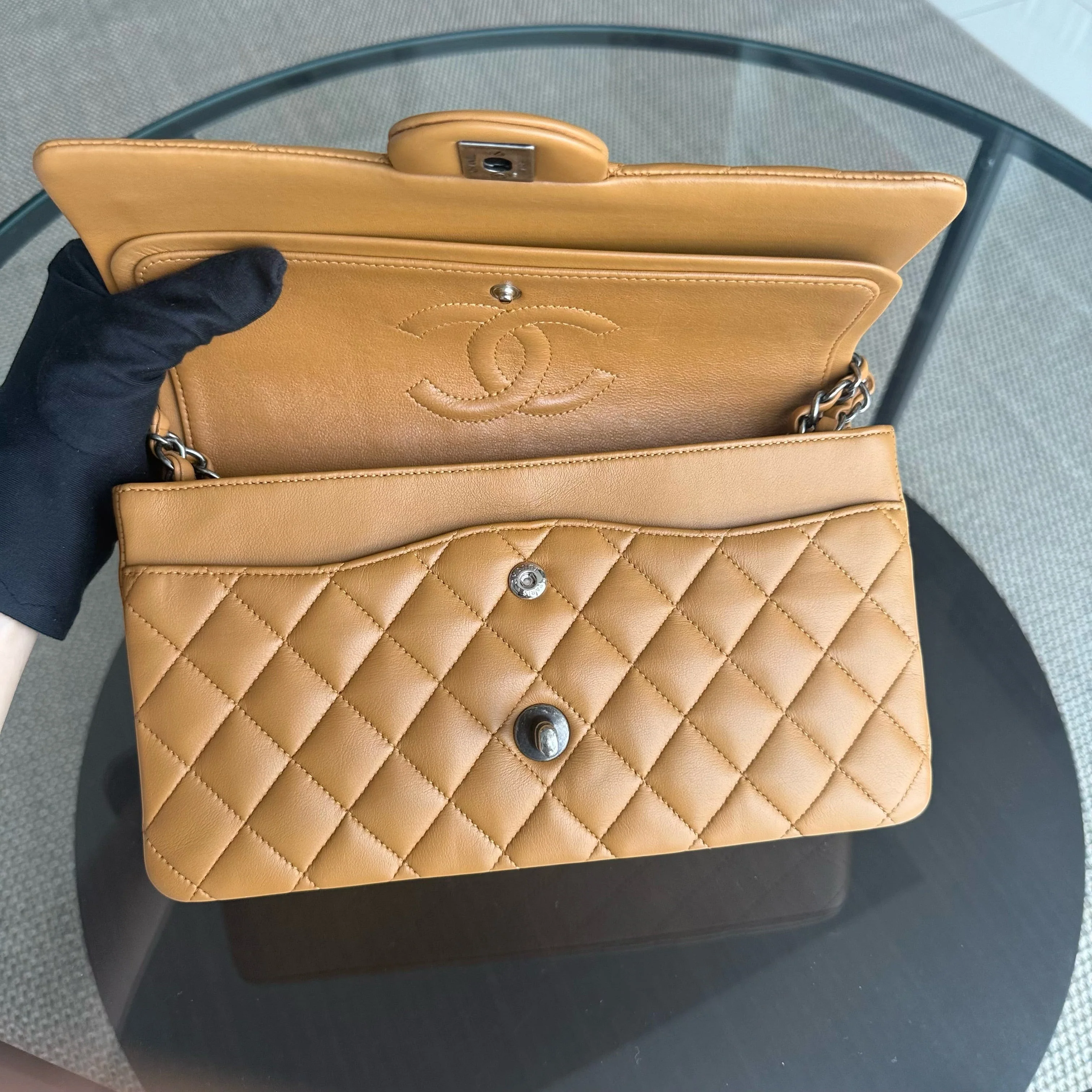 Chanel Classic Flap Medium - 25CM Quilted Lambskin Caramel Silver Hardware Series 19