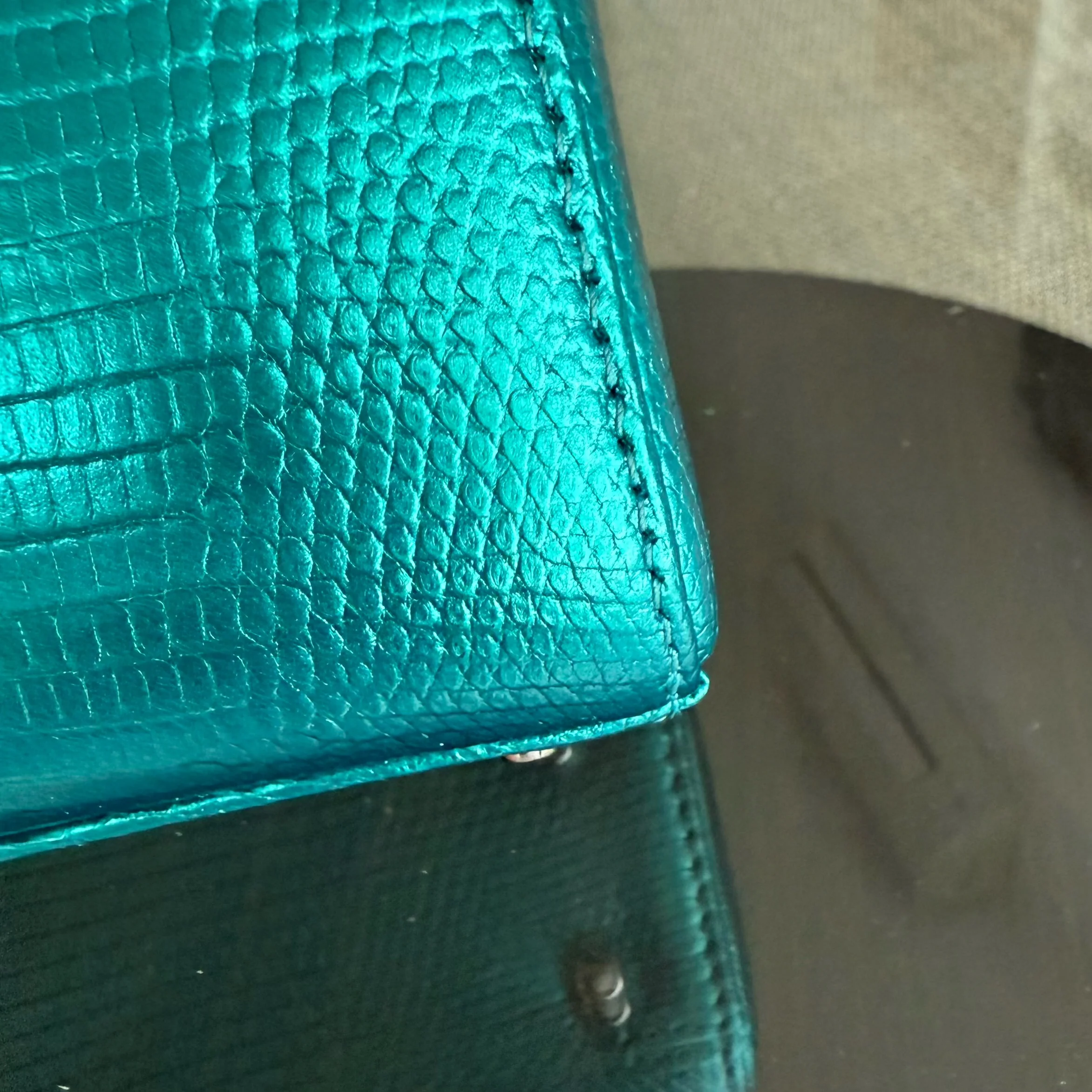 Dior Lady Mini - Exotic Lizard Green color Silver Hardware