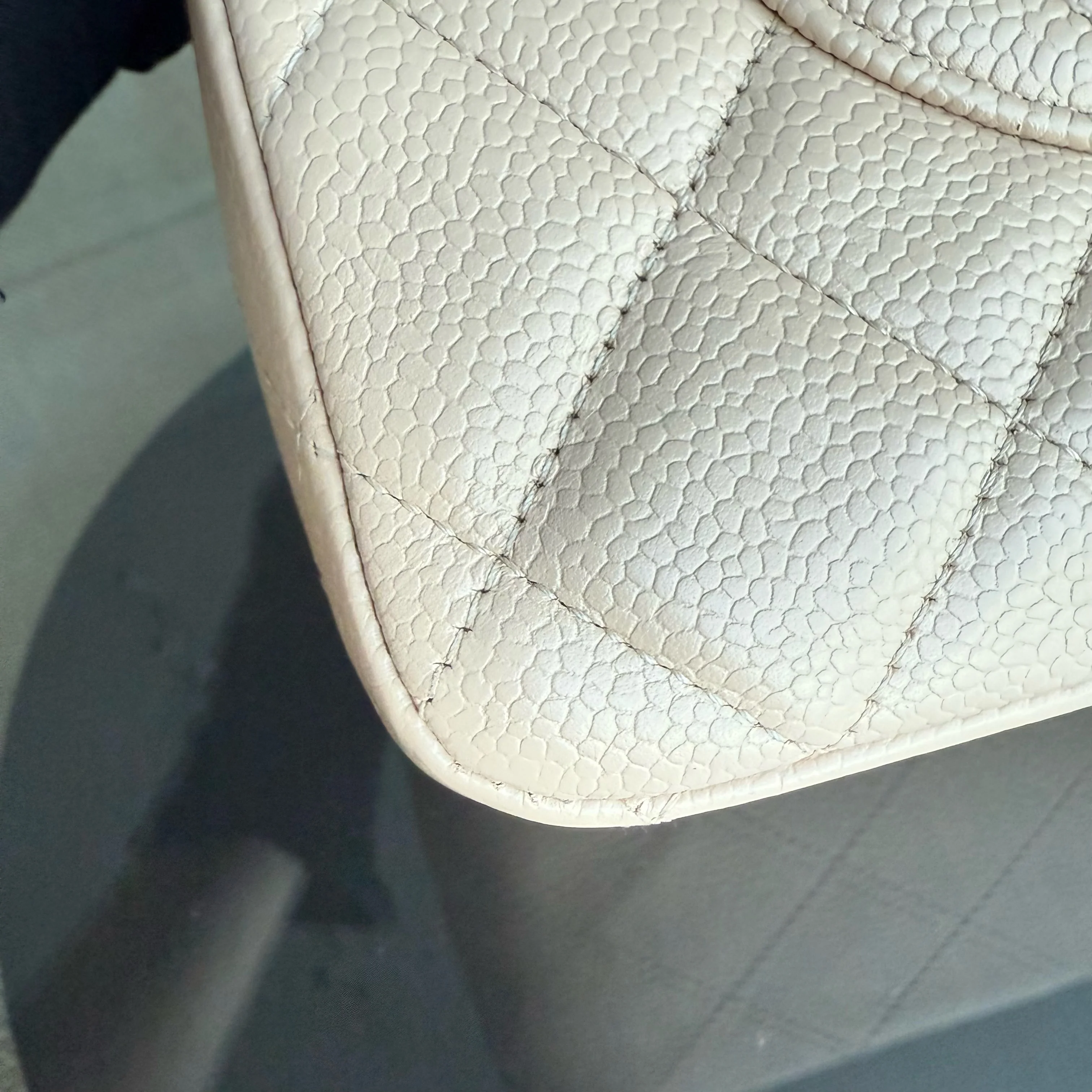 Chanel Classic Flap Jumbo - Caviar Quilted Grained Calfskin Light Beige Gold Hardware Series 13