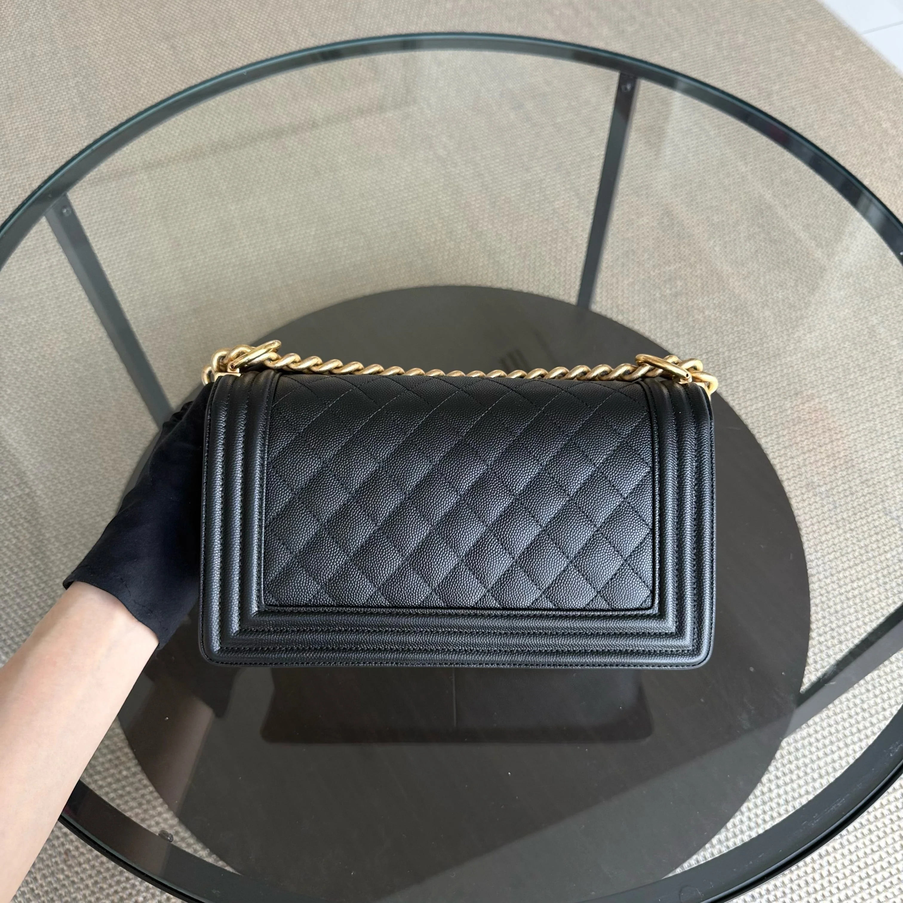 Chanel Boy Medium - Caviar 25CM Quilted Grained Gold Hardware Series 24