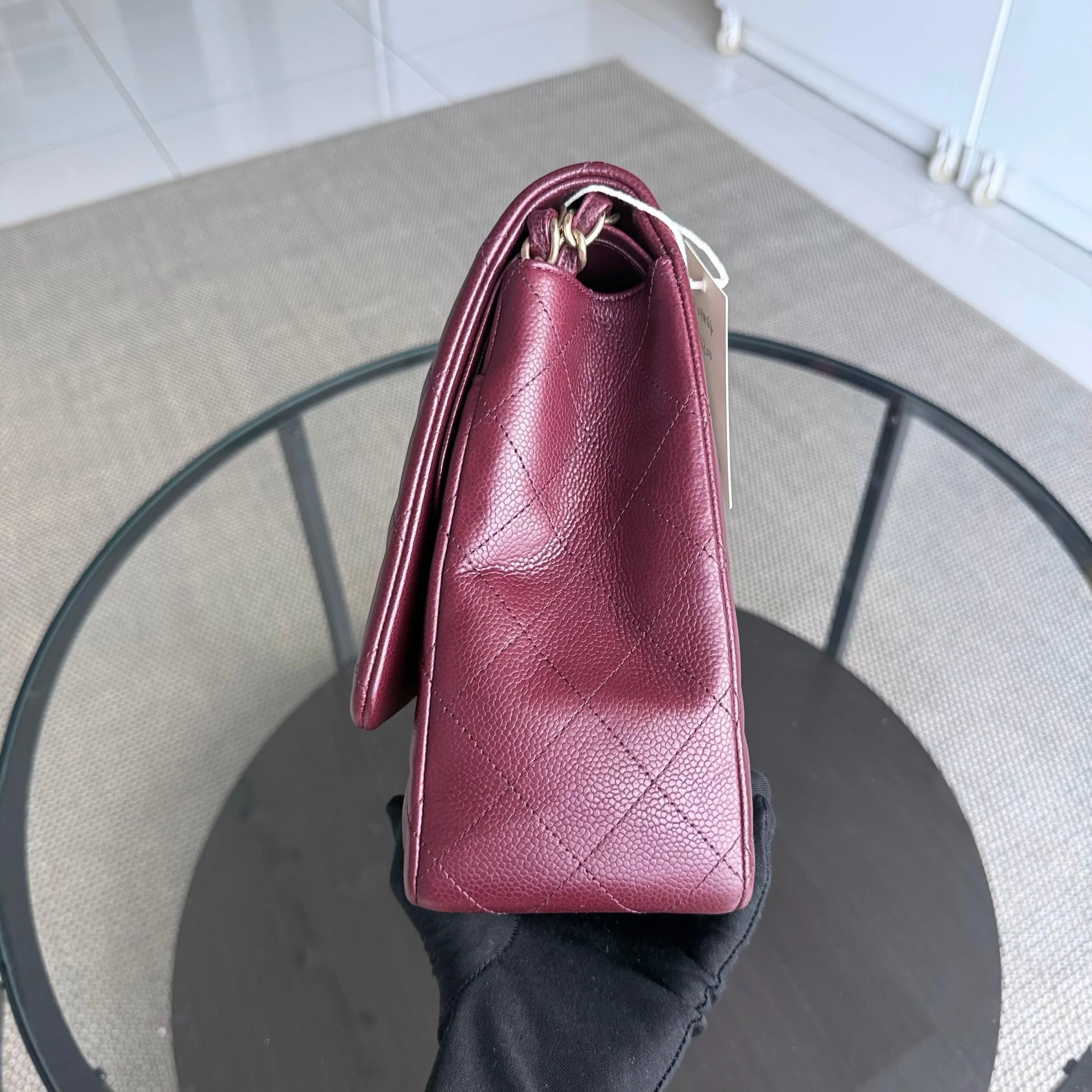 Chanel Classic Flap Maxi - Caviar Double Flap Quilted Burgundy Gold Hardware Series 21