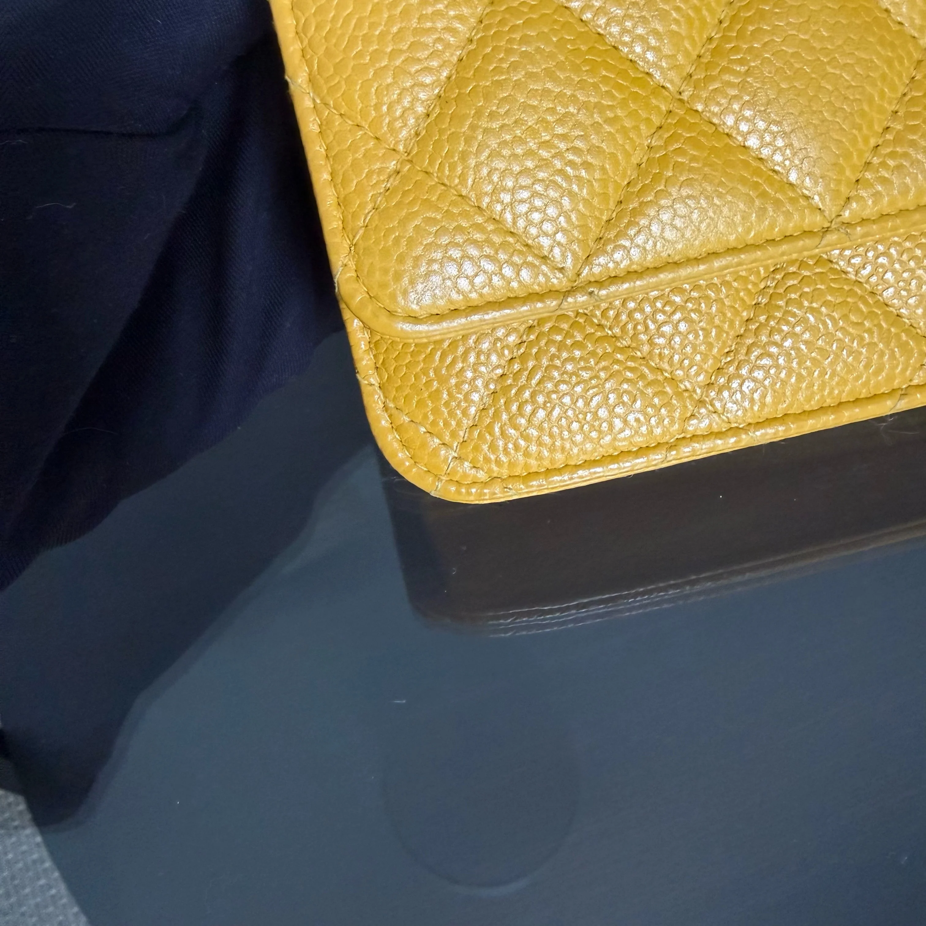 Chanel Wallet On Chain WOC - Quilted Caviar Yellow Series 25