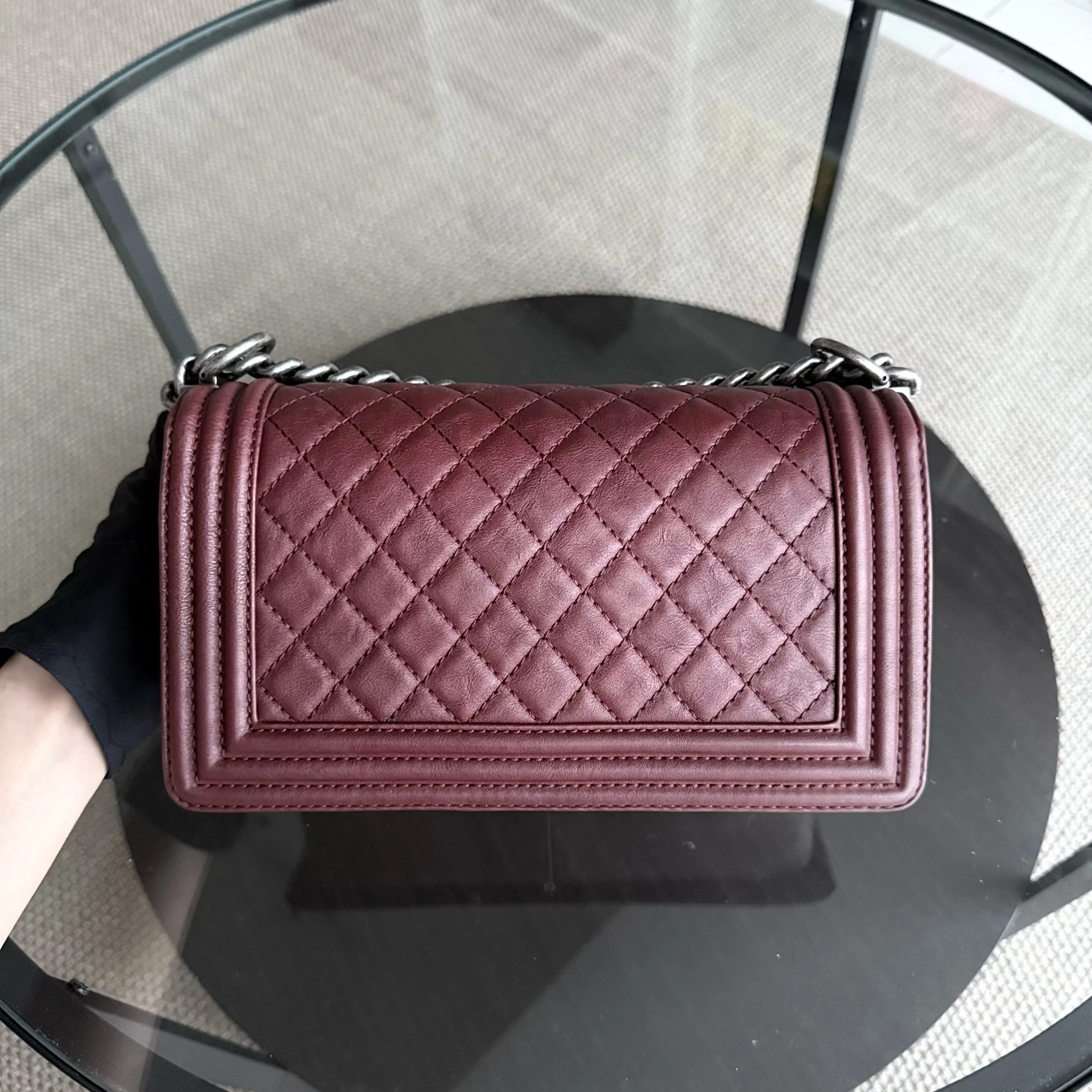 Chanel Boy Medium - 25CM Quilted Limited Edition Paris-Dallas Metal Edge Grained Calfskin Burgundy Silver Hardware Series 19