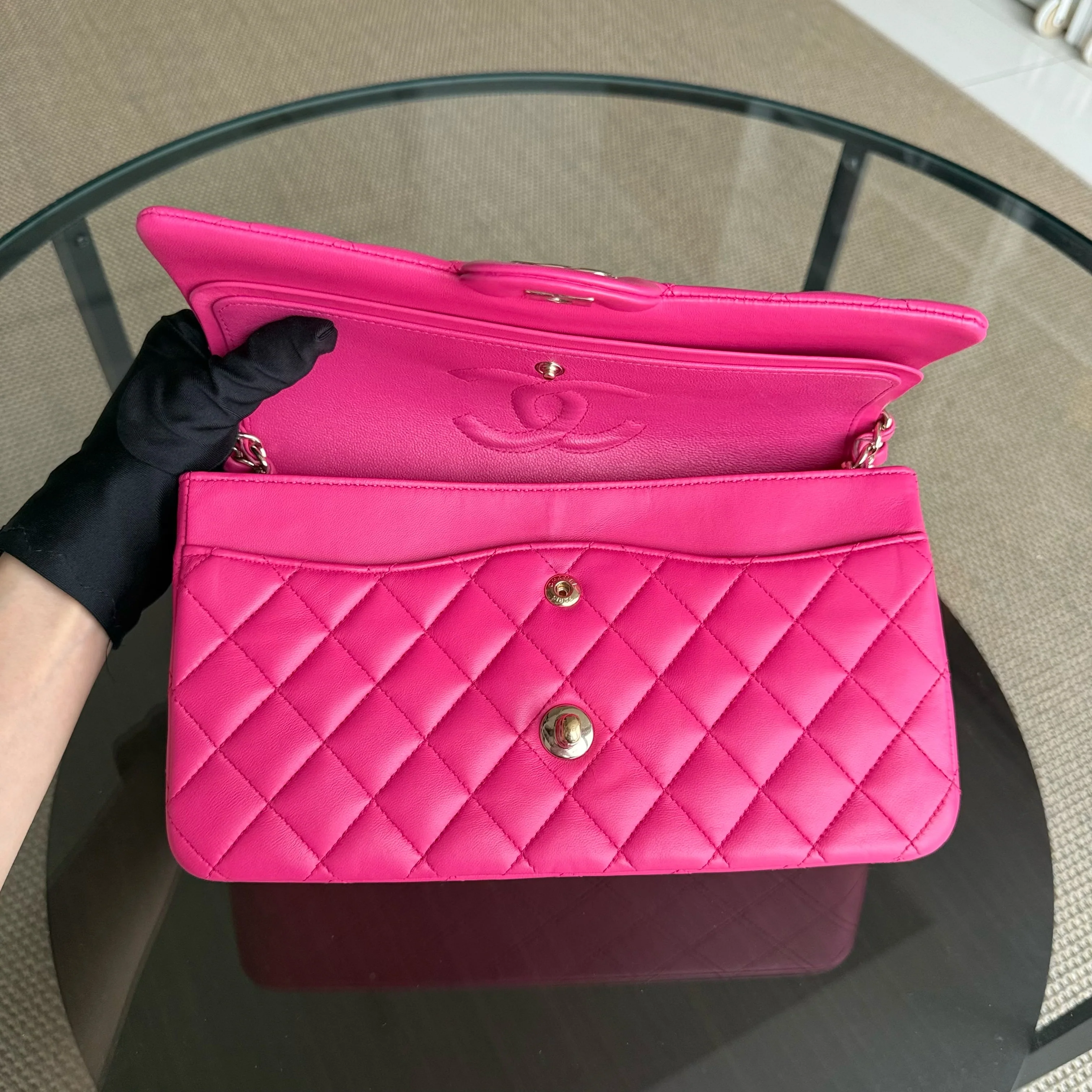 Chanel Classic Flap Medium - 25CM Quilted Lambskin Hot Pink Gold Hardware Series 22