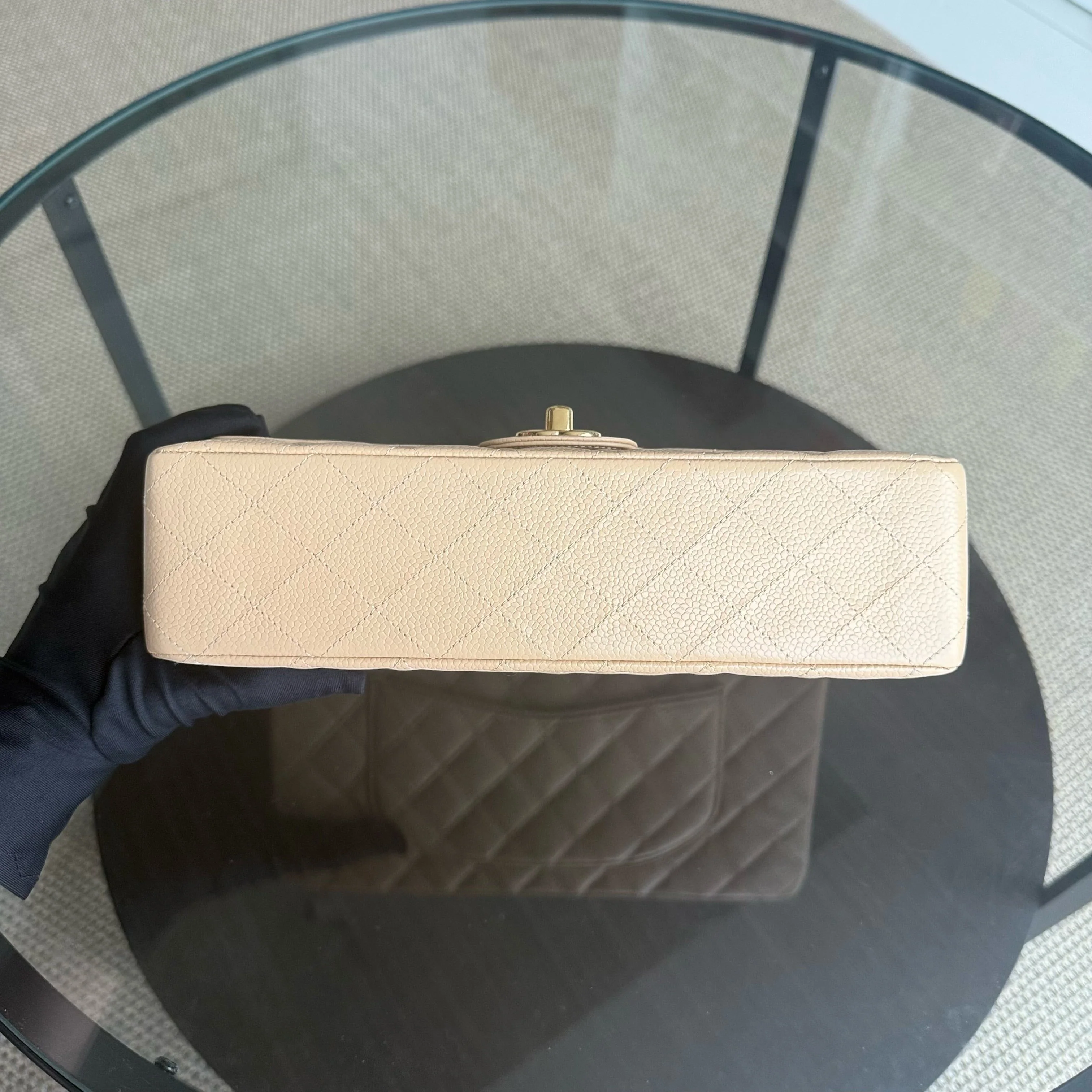 Chanel Classic Flap Medium - Caviar 25CM Quilted Grained Calfskin Beige Gold Hardware Series 14
