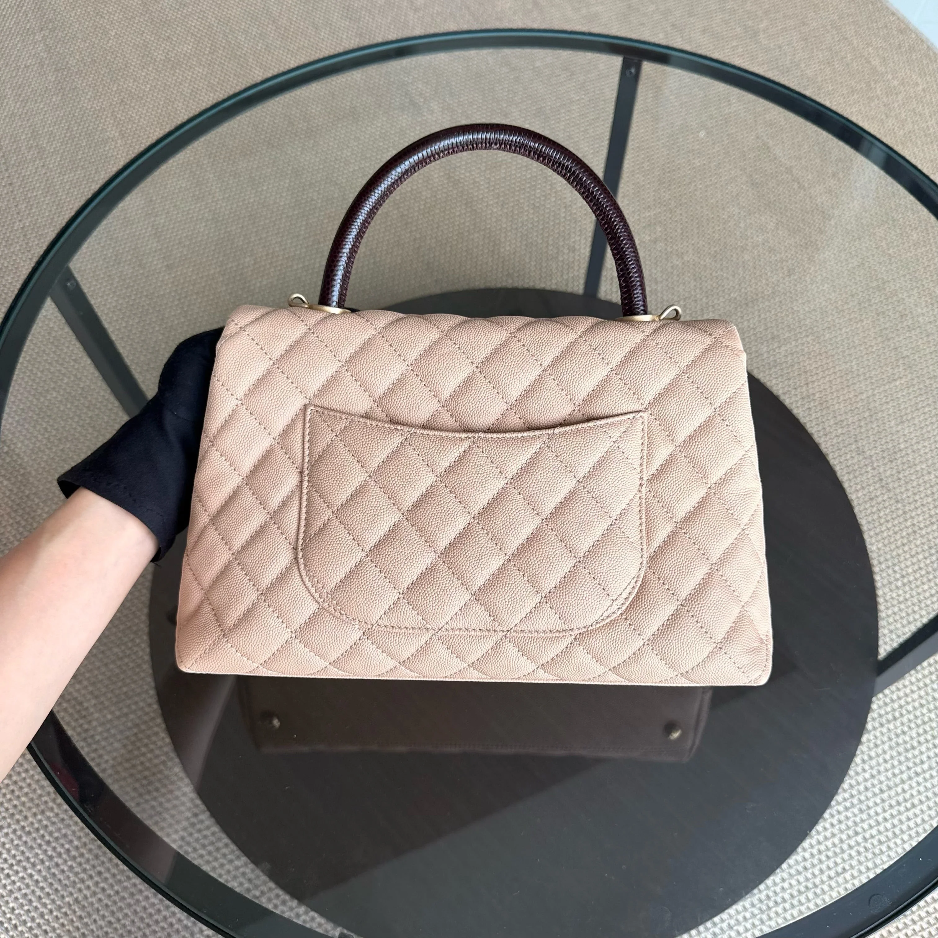 Chanel Coco Handle Medium - Caviar Quilted Beige Gold Hardware