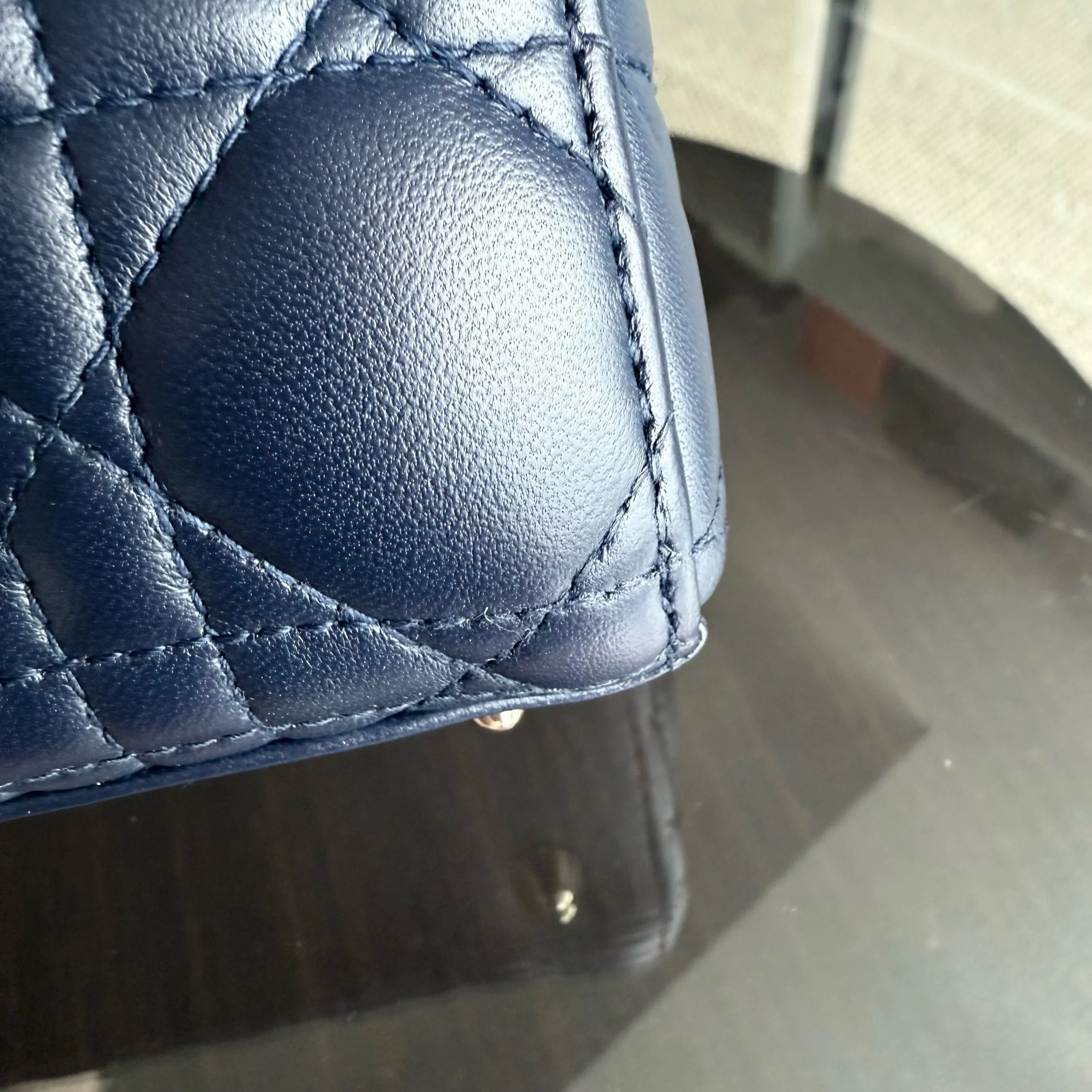 Dior Lady Small Flap - Cannage Lambskin Dark Navy Blue Gold Hardware with Charms