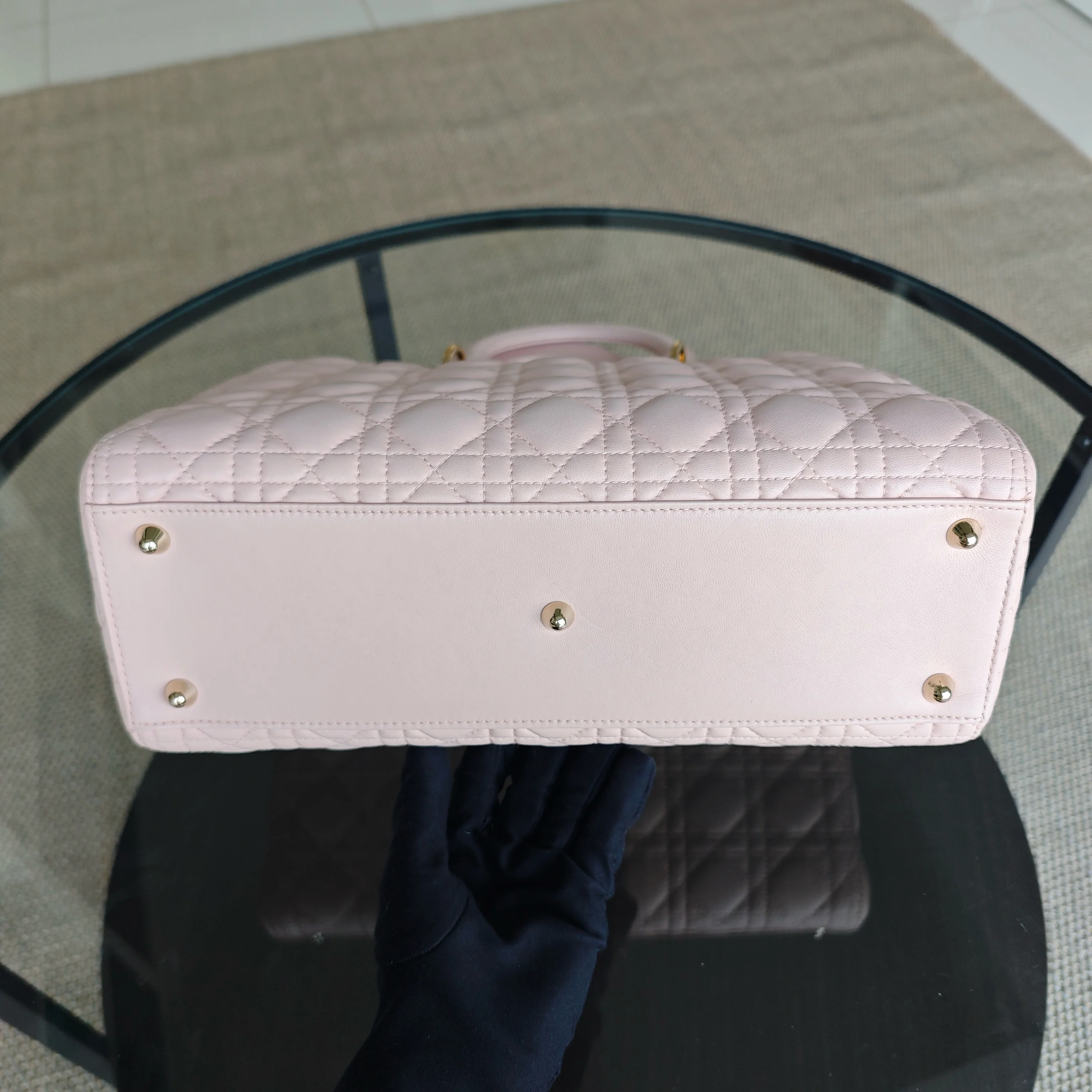 Dior Lady Large - Cannage Lambskin Light Pink Gold Hardware