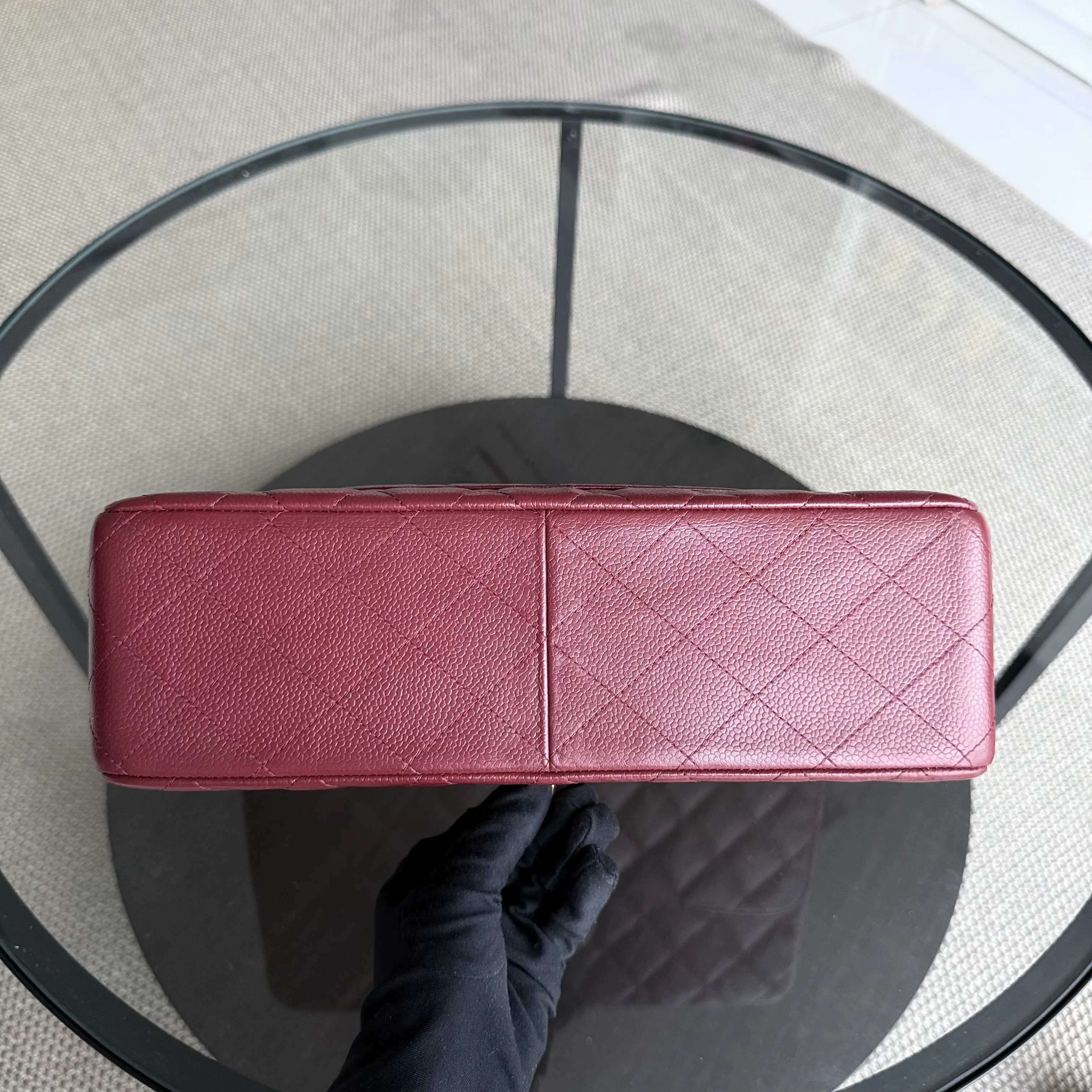 Chanel Classic Flap Jumbo - Caviar 30CM Single Flap Quilted Burgundy Dark Red Gold Hardware Series 13