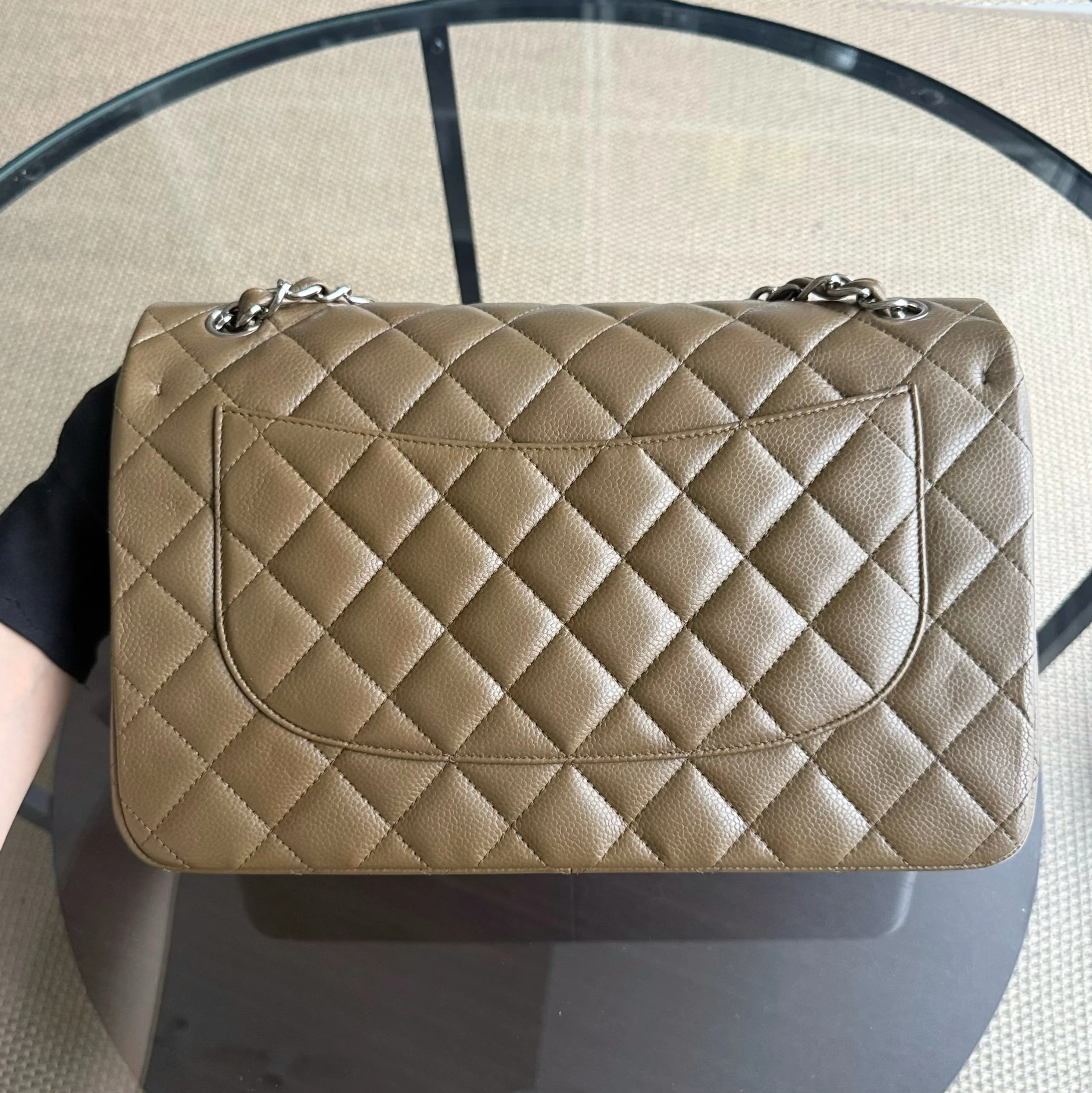 Chanel Classic Flap Jumbo - Caviar Quilted Double Flap Olive Green Silver Hardware Series 16